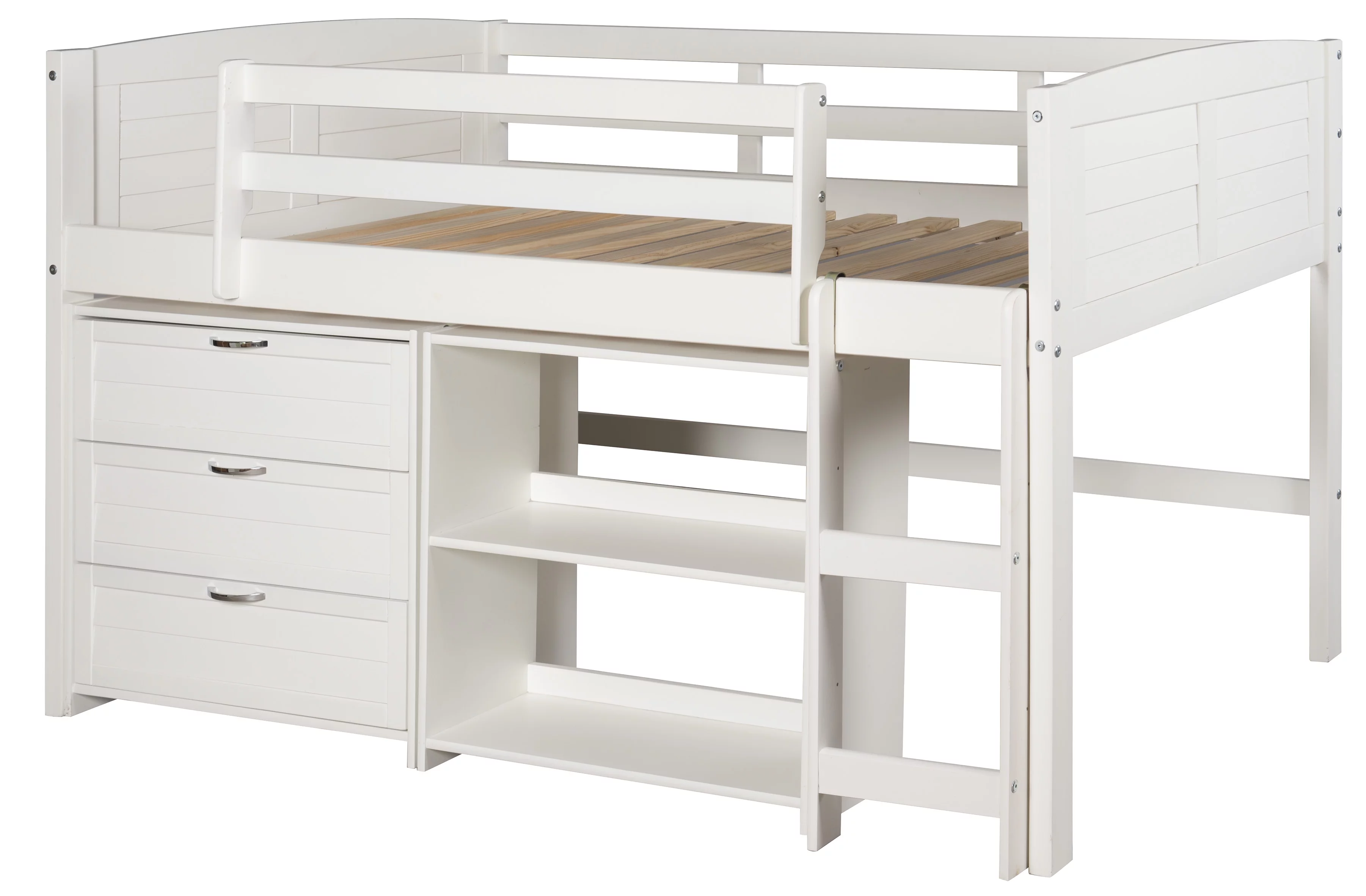 Donco Kids Louver Twin White Modular Low Loft Bed - Group C, Twin, White