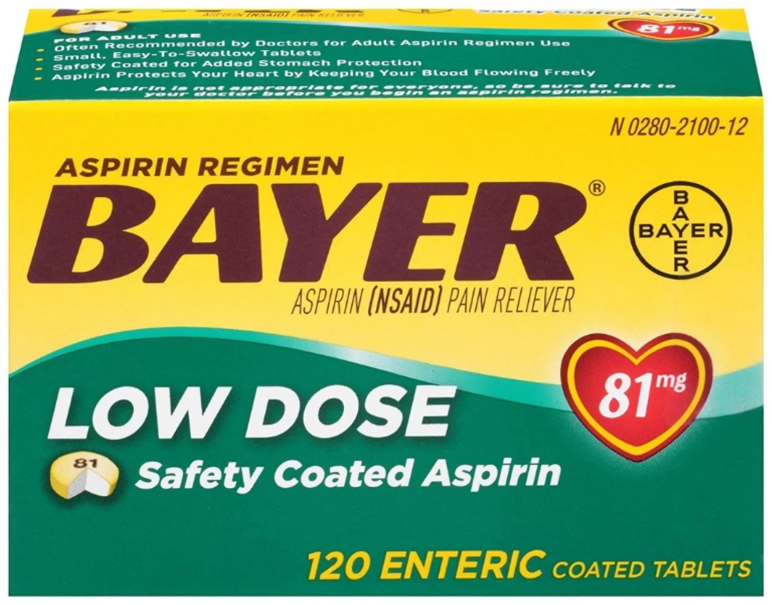 Bayer spirin Regimen Low Dose 81mg Enteric Coated Tablets 120 ea (Pack of 3)