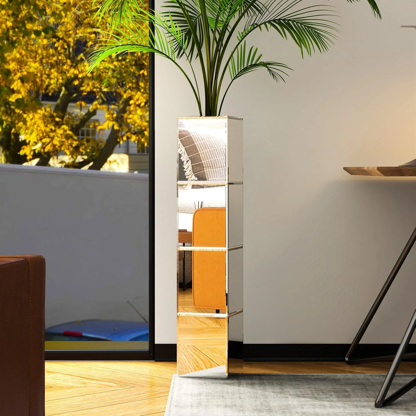 YUMIAO Tall Floor Mirror Vase Large Decorative Vases Flower Silver Glass Vases for Decor Room, Modern Crystal Cuboid Mirrored Elegant Centerpiece for Dried Flower Arrangements Deco, 28