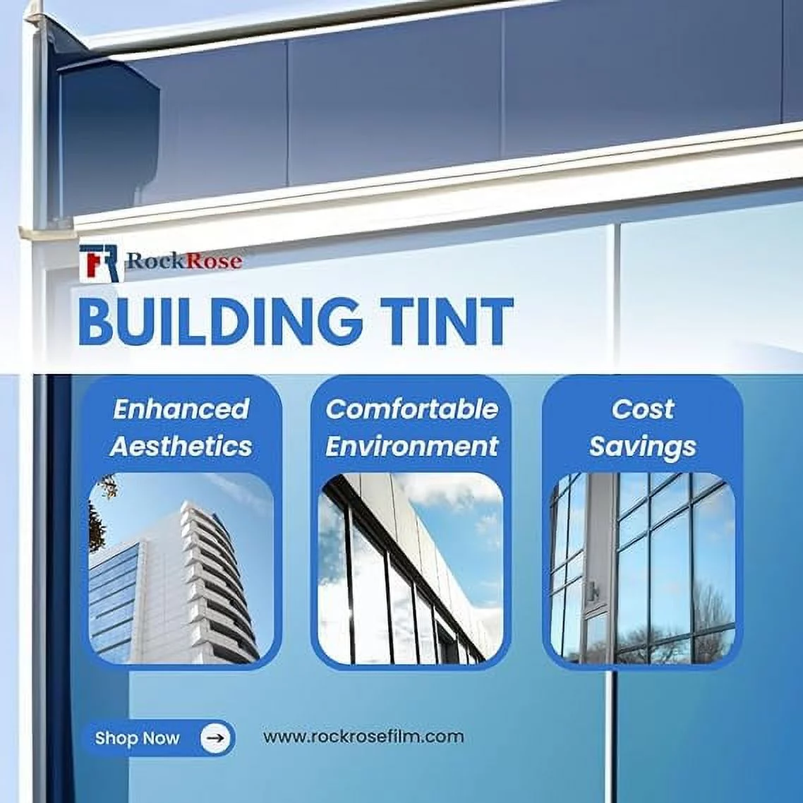 Rockrose PET Building Tint Window Shield - One Way Window Privacy Film, 24