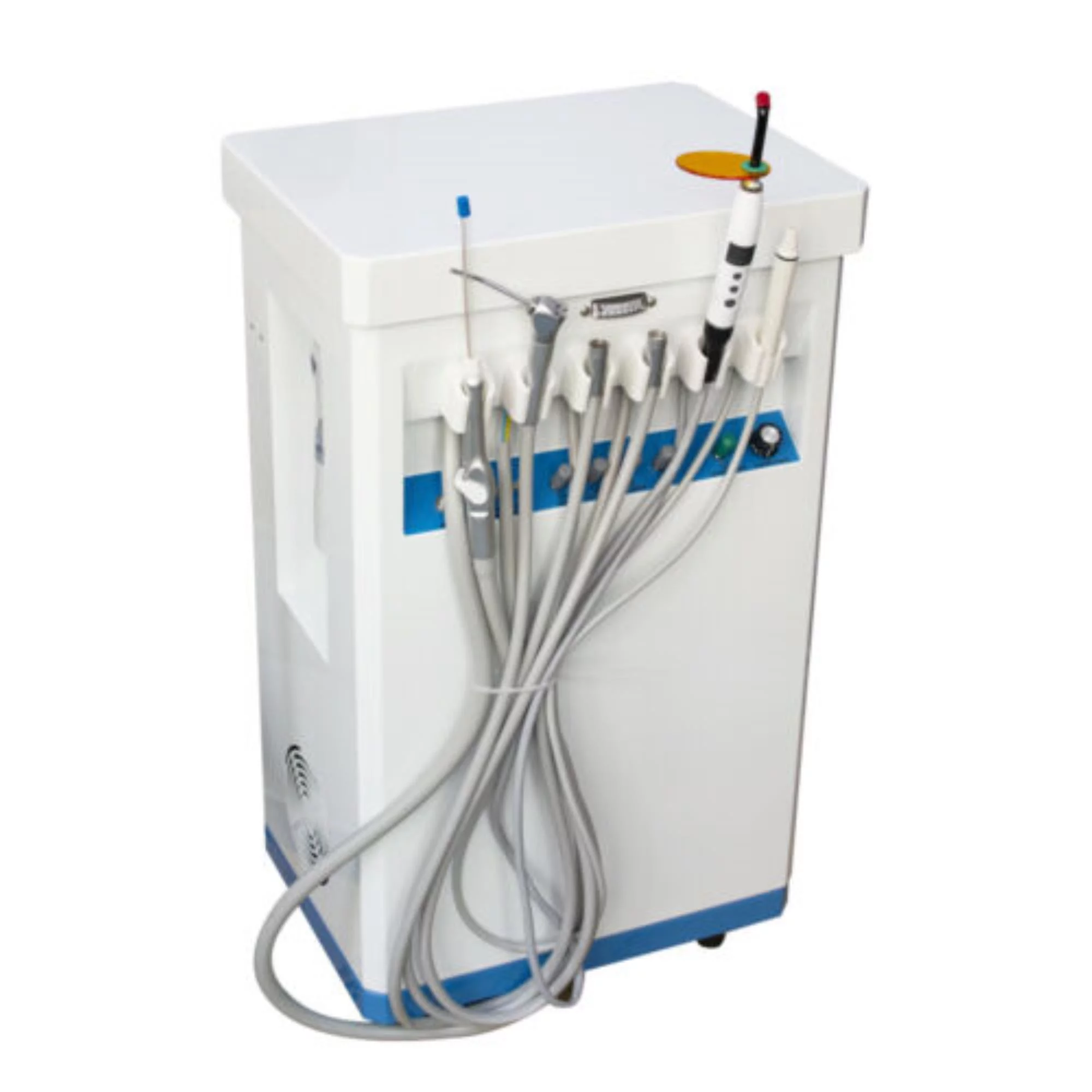 Dental Cart: Complete Mobile Unit with Air Compressor, Suction, Light, , and Turbine - 4 Hole System for Oral Care