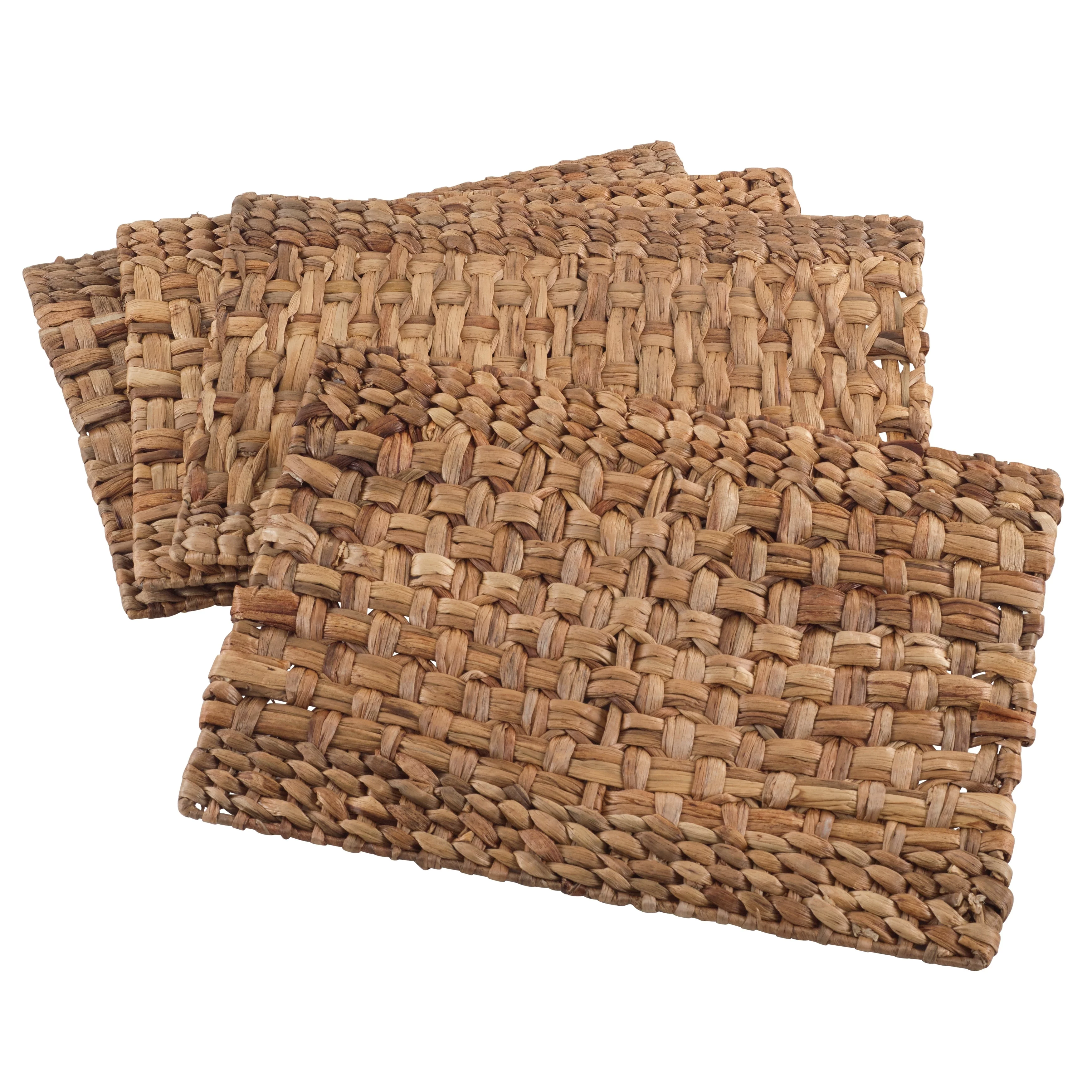 SARO 1732.N1319B 13 x 19 in. Rectangle Woven Design Water Hyacinth Placemats Natural - Set of 4
