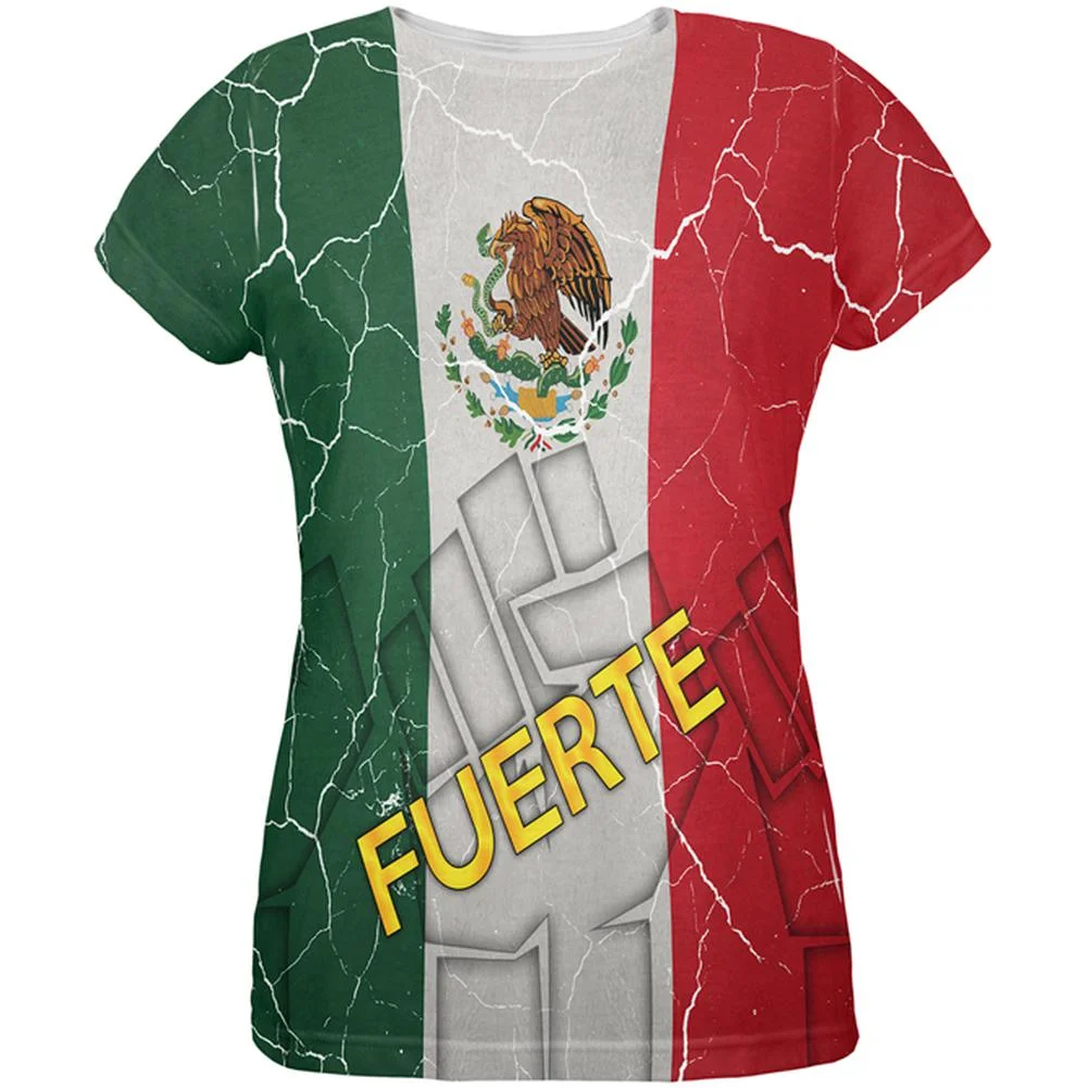 Cinco De Mayo Mexico Fuerte Strong Mexican Flag All Over Womens T Shirt Multi 2XL