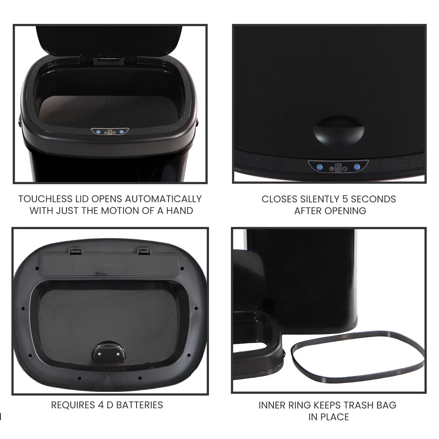 Hanover Hands Free Trash Can Garbage Bin, Fingerprint resistant, 50 Liter/13.2 Gallon