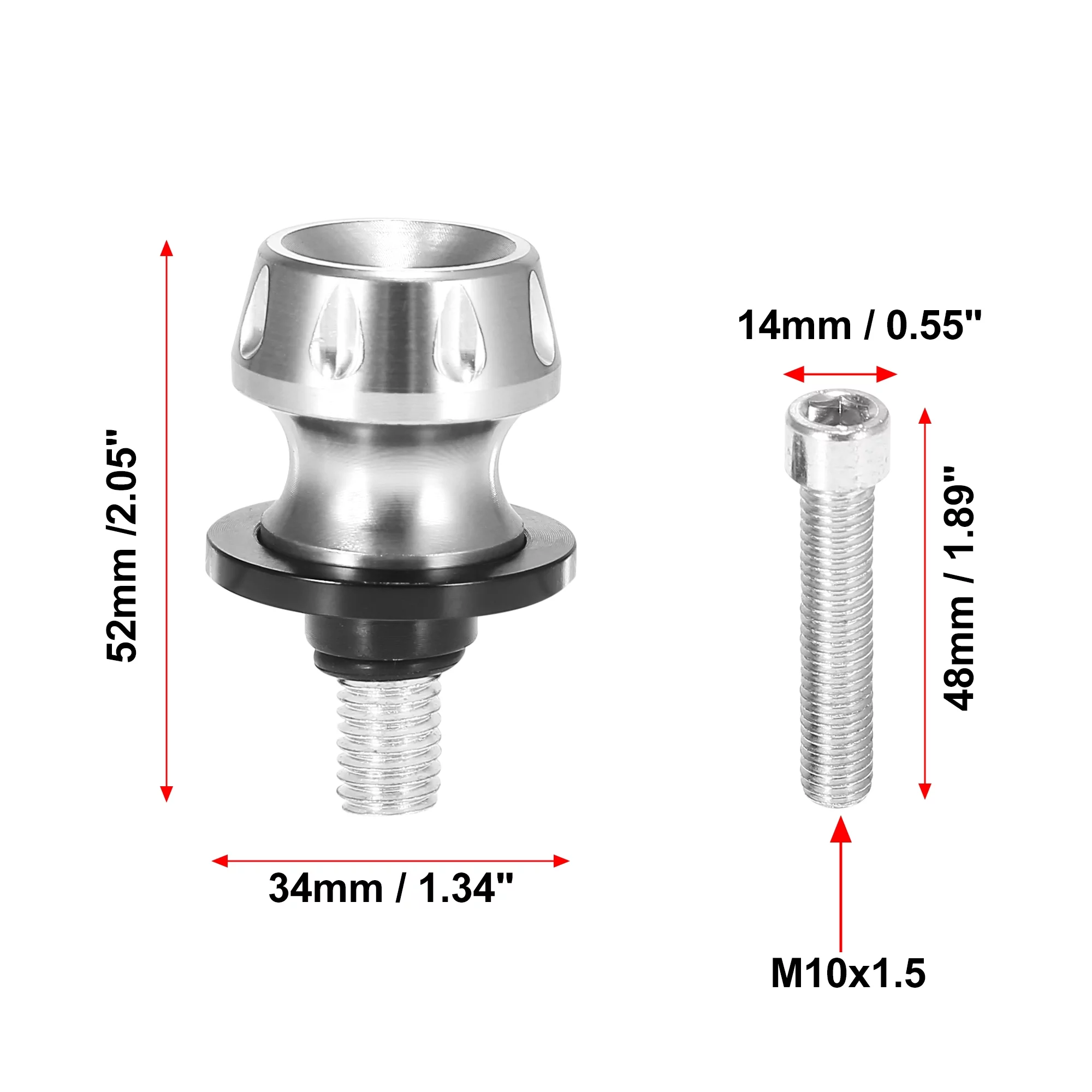 2pcs M10x1.5 Silver Tone Aluminum Alloy Motorbike Swing Arm Spools Sliders Stand for Kawasaki