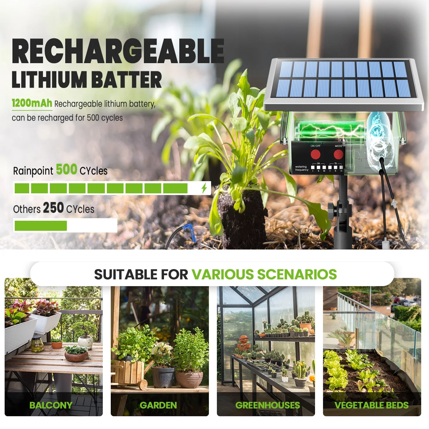 RAINPOINT Solar Drip Irrigation System Outdoor Automatic Plant Self Watering Devices for Plants