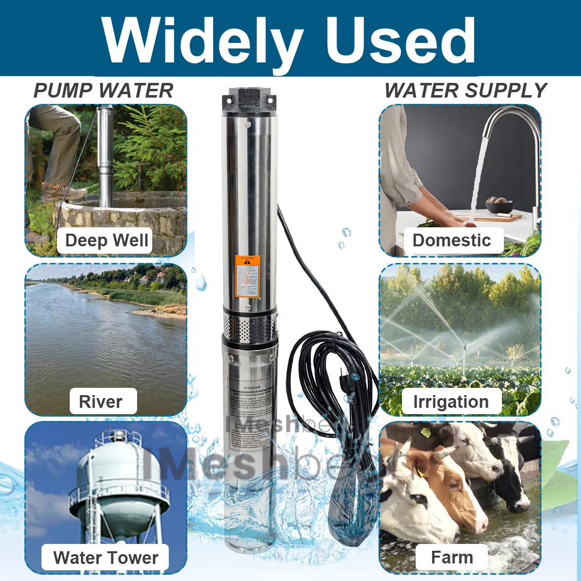 iMeshbean Deep Submersible Well Pump 1HP 33GPM 272ft Head with 33ft Electric Cable,110V 1.25