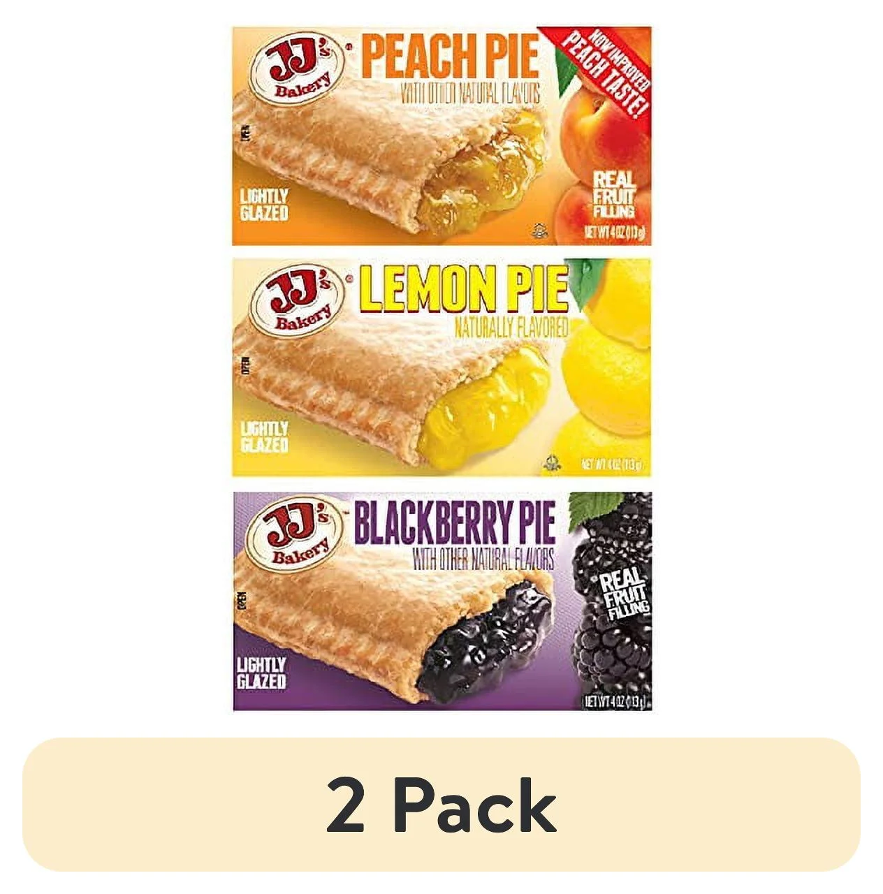 (2 pack) JJ's Bakery Pies Variety Pack (Lemon / Peach / Blackberry) | 12 Count