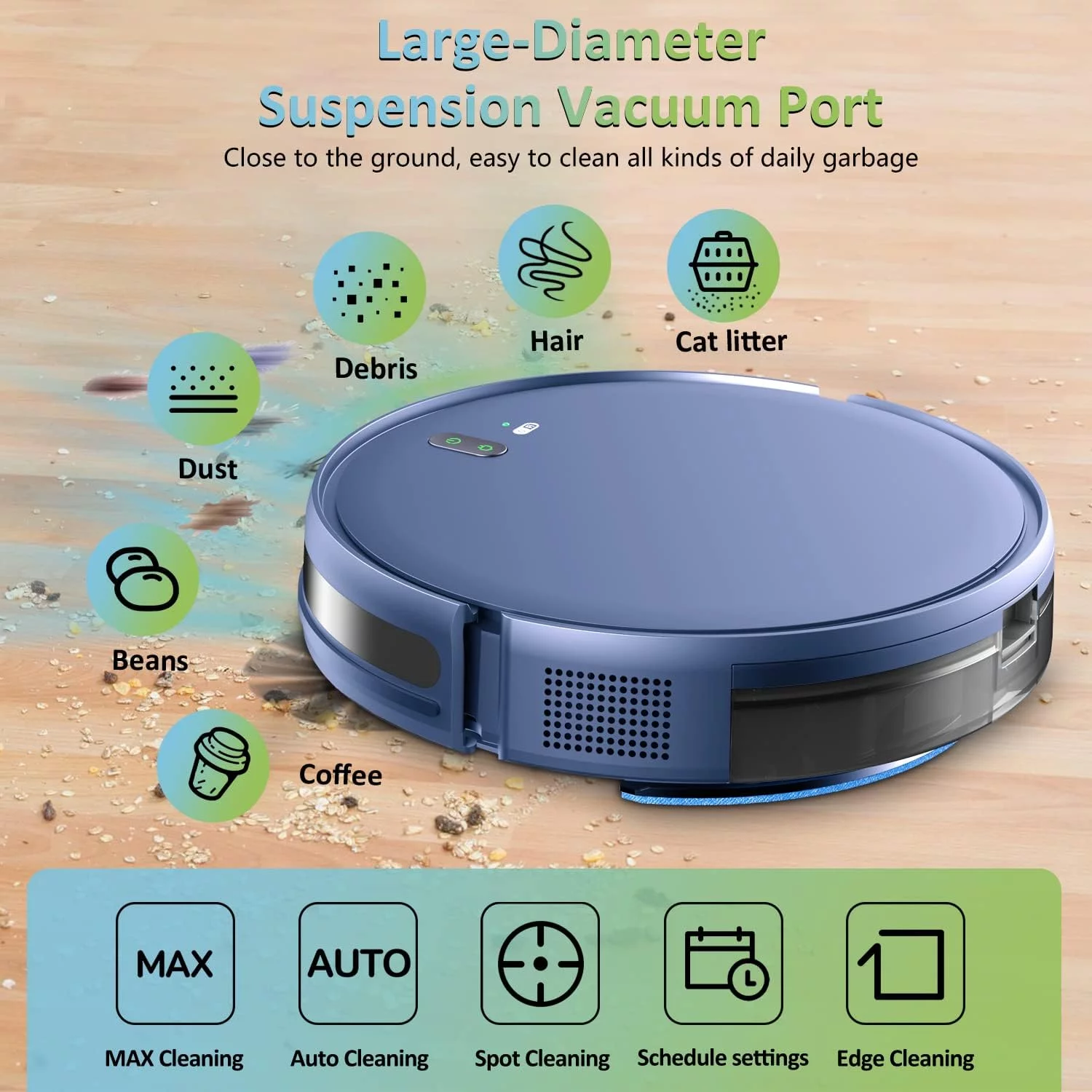 Open Box XIEBro Robotic Vacuum Cleaner, 2 in 1 Robot Vacuum and Mop Combo - BLUE