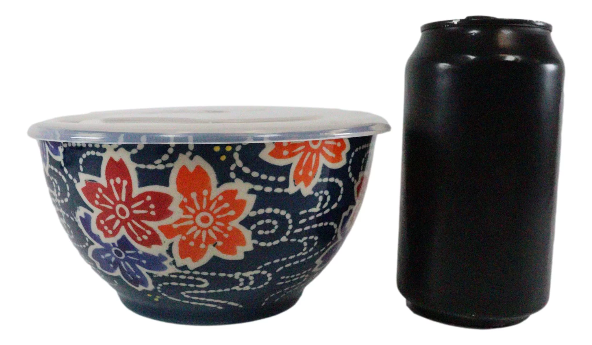 Ebros Set of 2 Ceramic Blue Cherry Blossoms Portion Meal Bowls 3 Cups W/ Lid