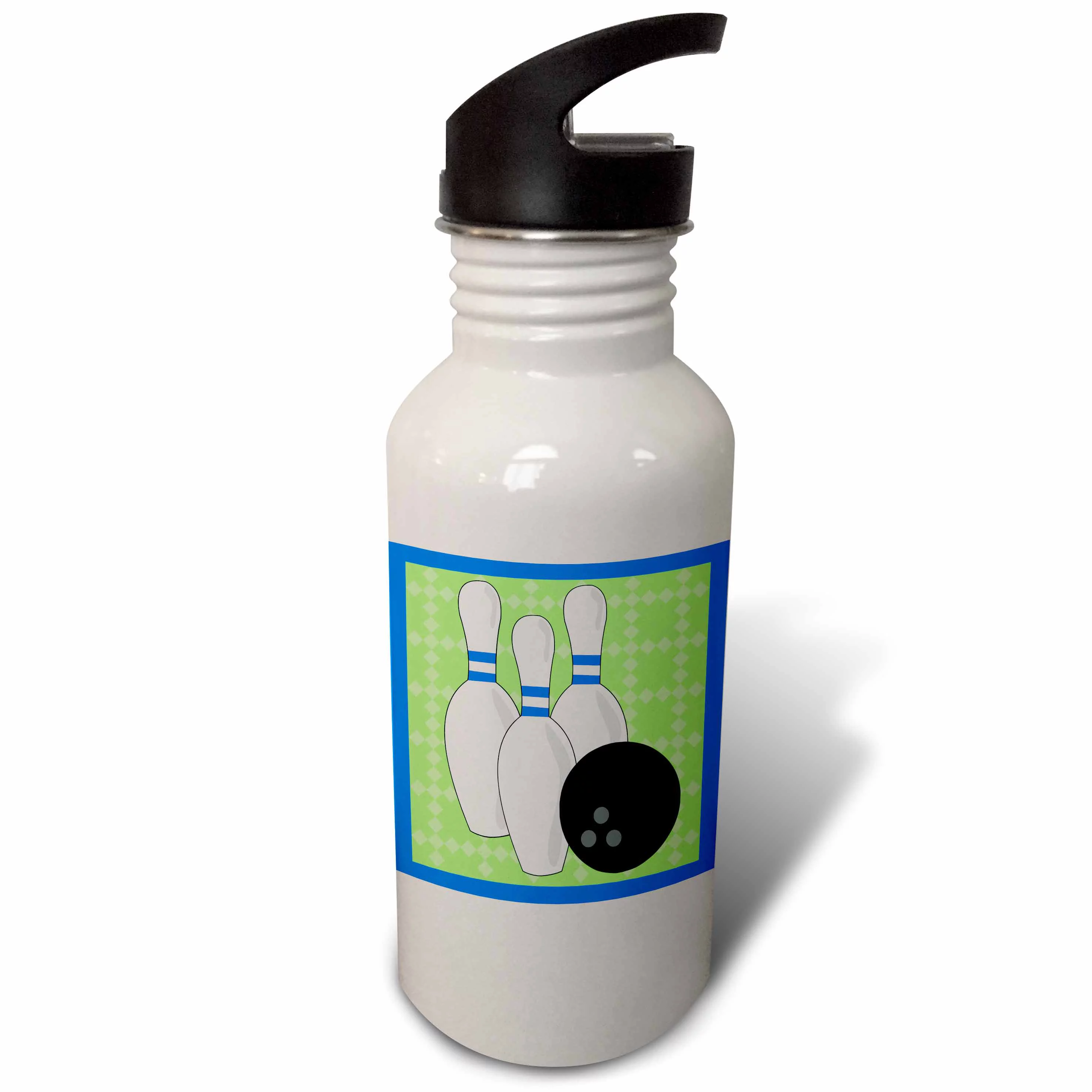 Green and Blue - Bowling Pins and Ball 21 oz Sports Water Bottle wb-43150-1