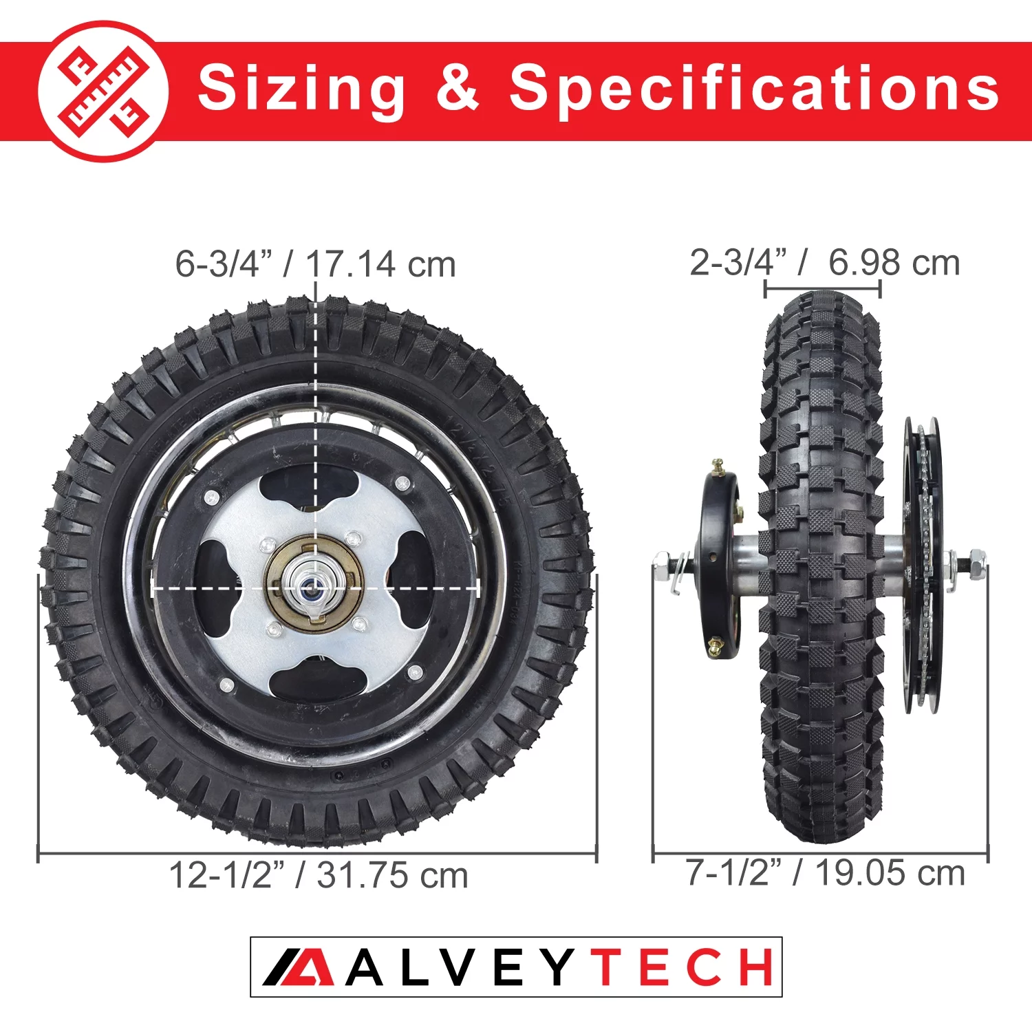 AlveyTech Rear Wheel Assembly for the Razor MX350 (V23+) and MX400 (V19+) Mini Dirt E-Bike, Scooter