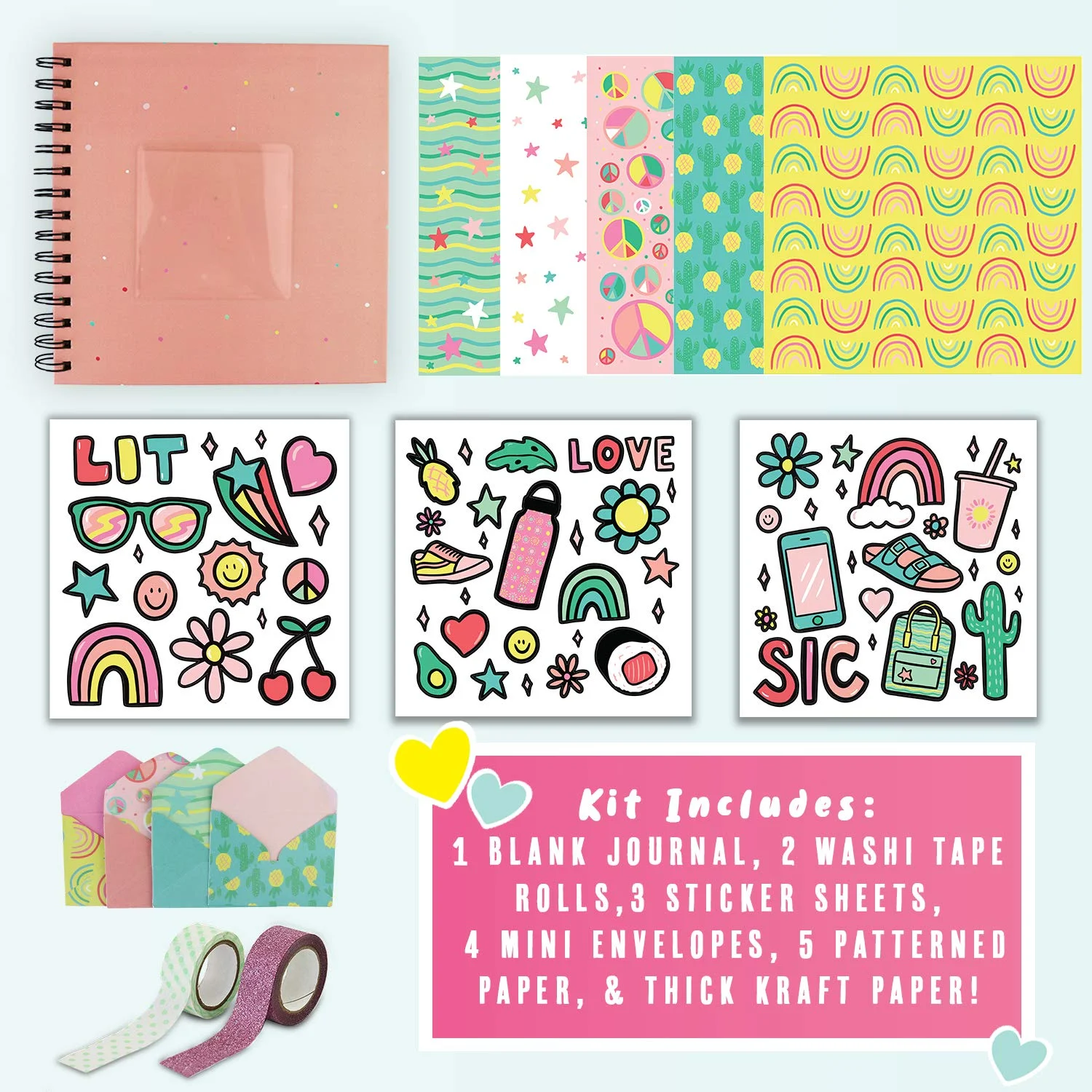 Design Your Own Pink Scrapbook by Doodle Hog, Kids Scrapbook Kit, Gifts for 10 Year Old Girl, Personalize & Decorate Your DIY Scrapbook with Washi Tape, Sticker Sheets, 40-Page Thick Paper, Hardcover
