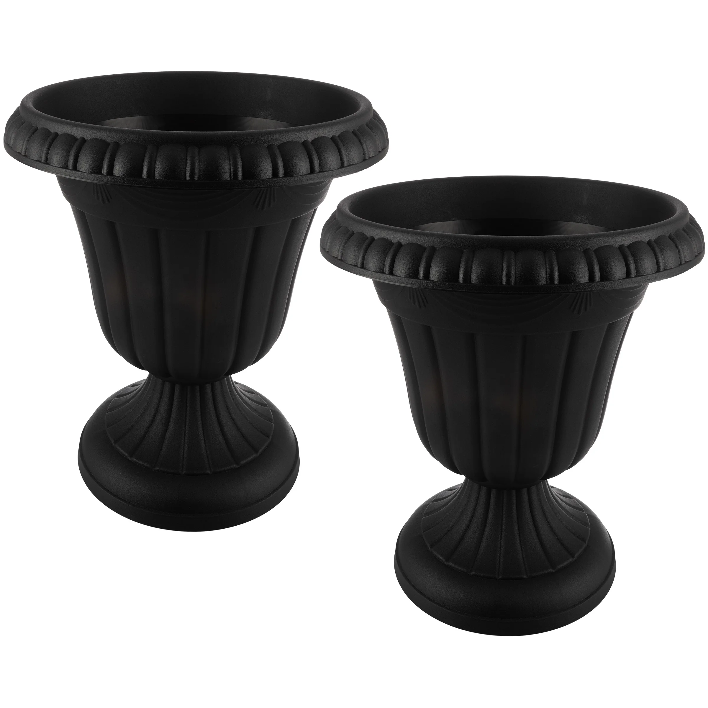 Pure Garden 16x18-inch Outdoor Planter 2-Pack - Plastic Urn Planters, Black