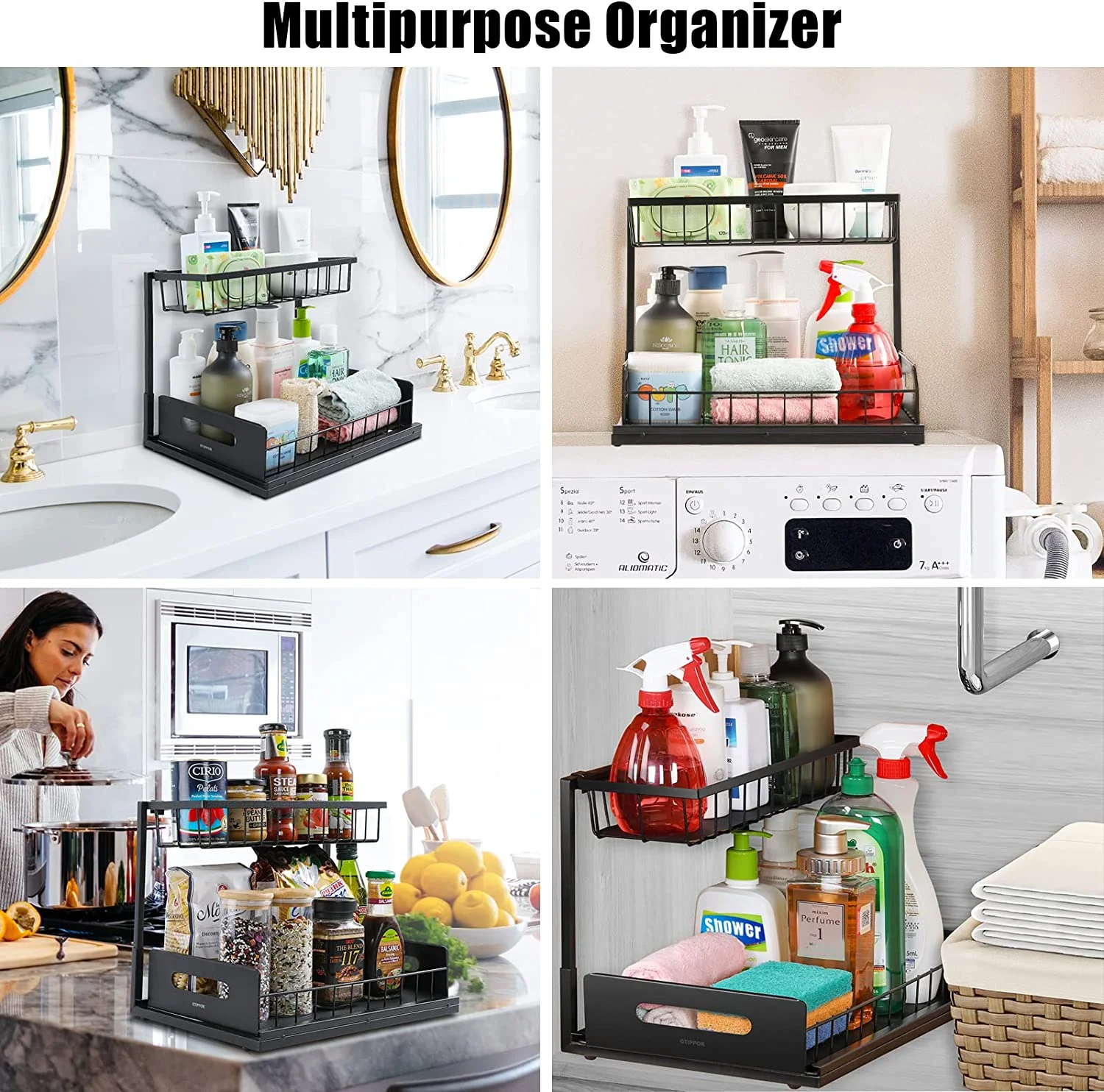 Sensch Under Sink Organizers and Storage 2 Tier Sliding Pull-out Organizer for Bathroom Kitchen