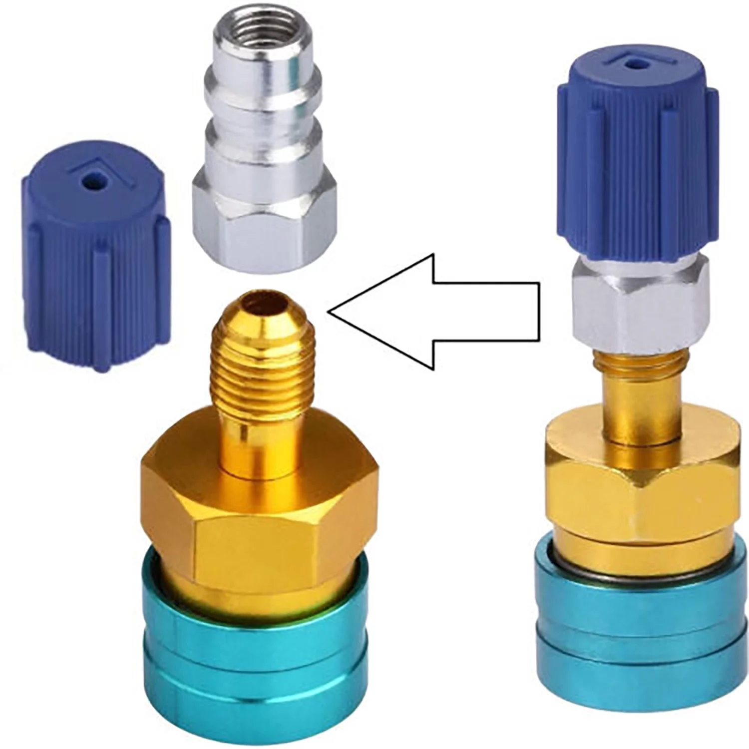 2pcs Conditioning Fitting Set R1234YF to R134A Adapter R1234YF Low Side Quick Coupler Conversion Kit Refrigerant Can Adapter Valve AC Charging Hose Adapter Connector for Car Air-Conditioning