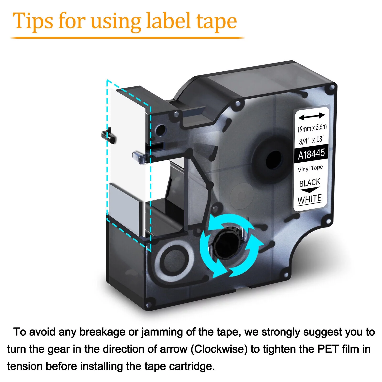 GREENCYCLE 4PK 19mm 3/4'' x 5.5m 18ft Black on White Permanent Industrial Vinyl Label Tape Compatible for Dymo 18445 Rhino 4200 5000 5200 6000 3M PL300 Printer