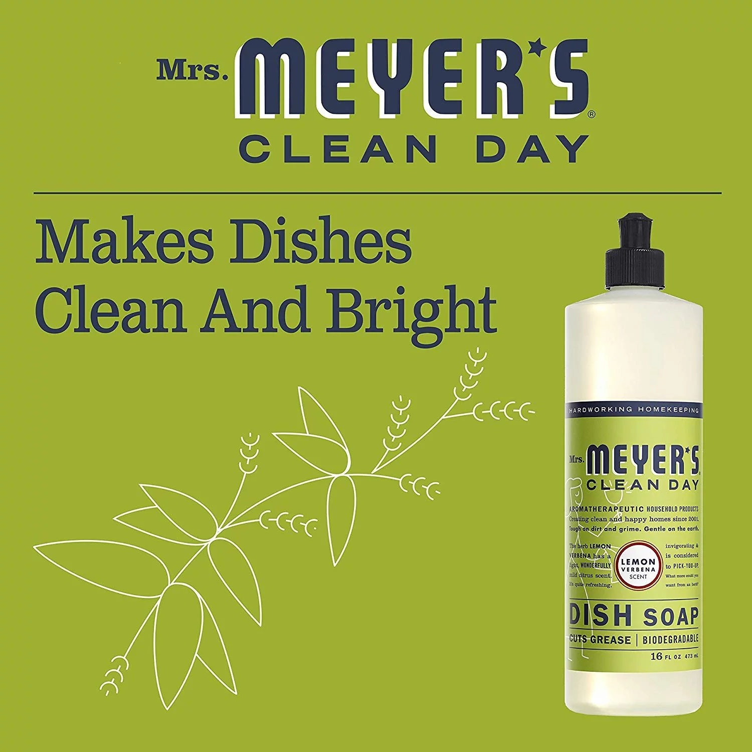 Mrs. Meyer's Clean Day Liquid Dish Soap, Lemon Verbena Scent, 16 Fluid Ounce, 3 Count