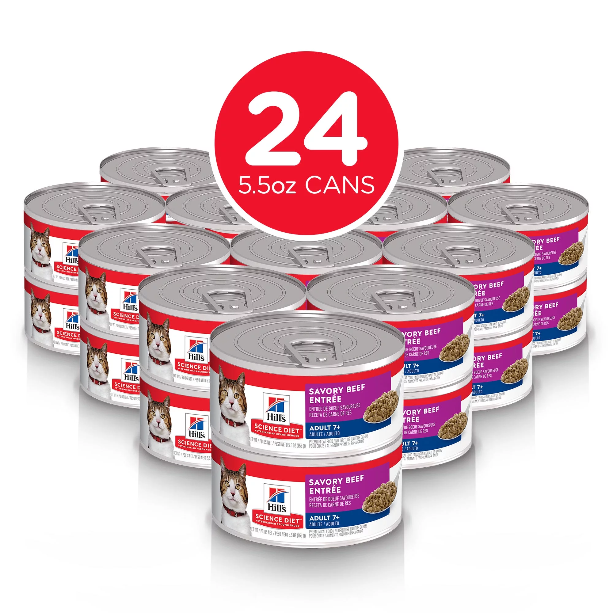 Hill's Science Diet Senior 7+ Canned Cat Food, Savory Beef Entrée, 5.5 oz, 24 Pack wet cat food