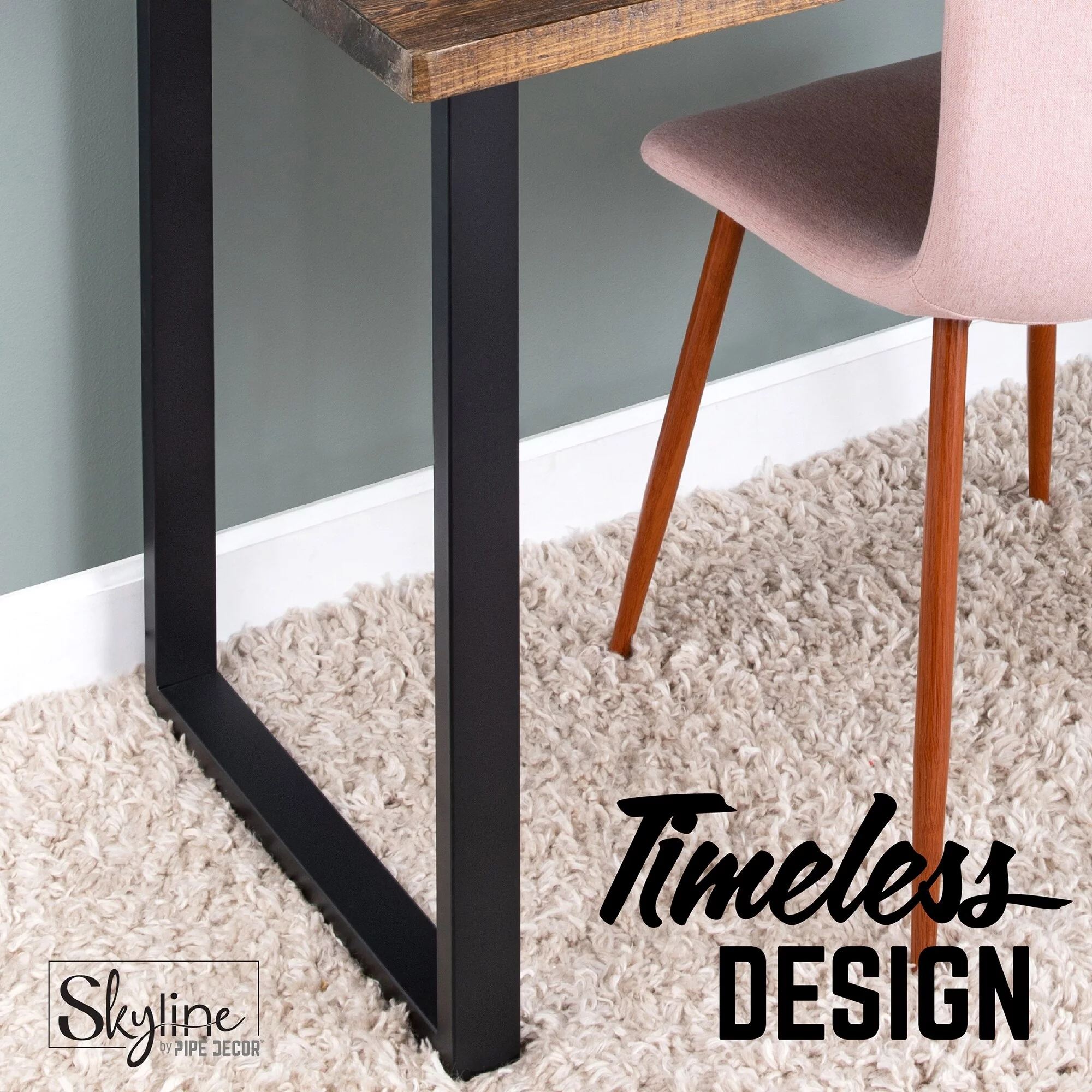 PIPE DECOR  Matte Black Steel Modern Square Living Room Table Legs Set of 2 28 in. H