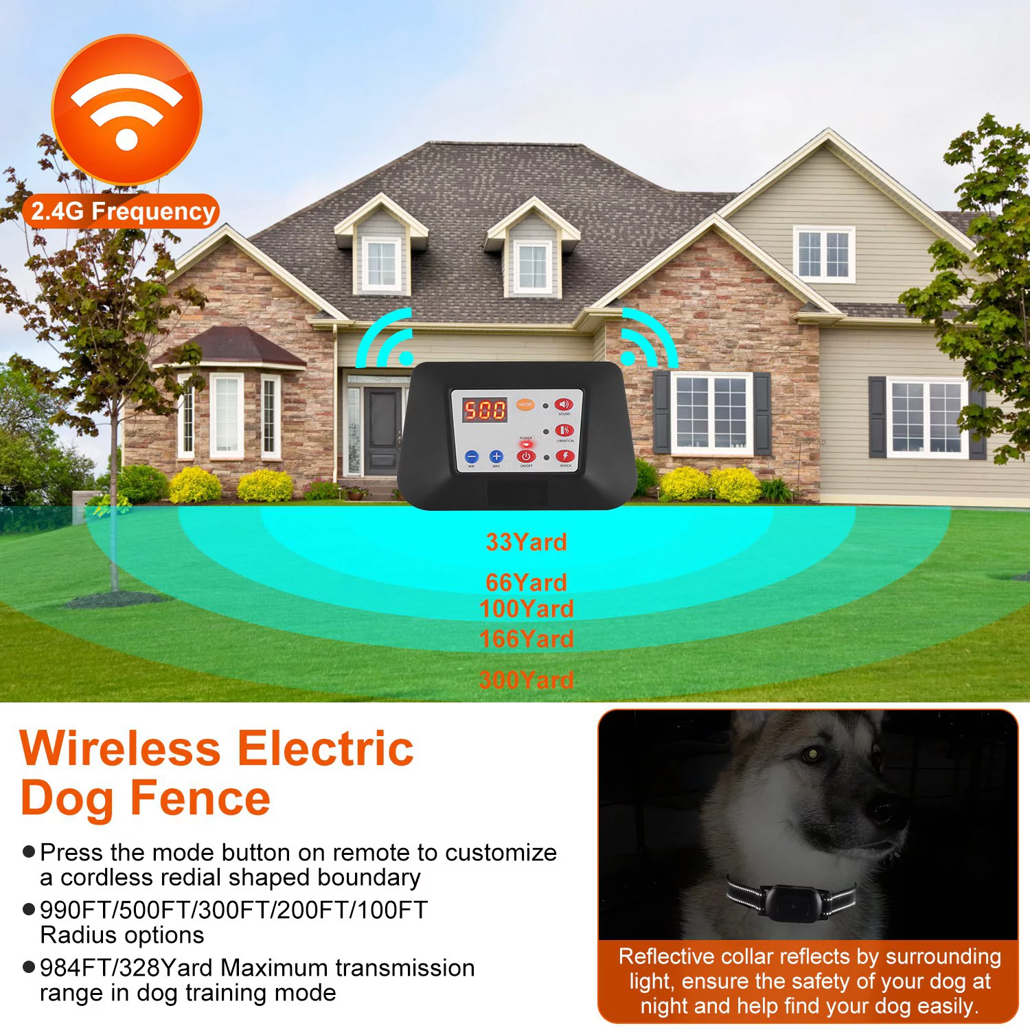 Dog Shock Collar Wireless Fence, iMounTEK Electric Dog Training Collar with Remote 900FT, Beep, Vibration, Shock, Rechargeable E-Collar Waterproof Collar with 3 Training Mode, 1 Transmitter 2 Receiver