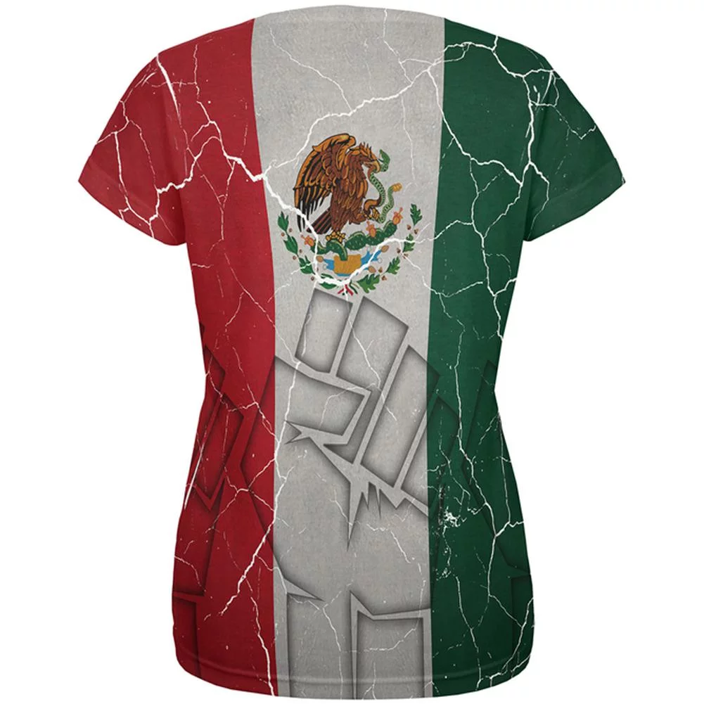 Cinco De Mayo Mexico Fuerte Strong Mexican Flag All Over Womens T Shirt Multi 2XL