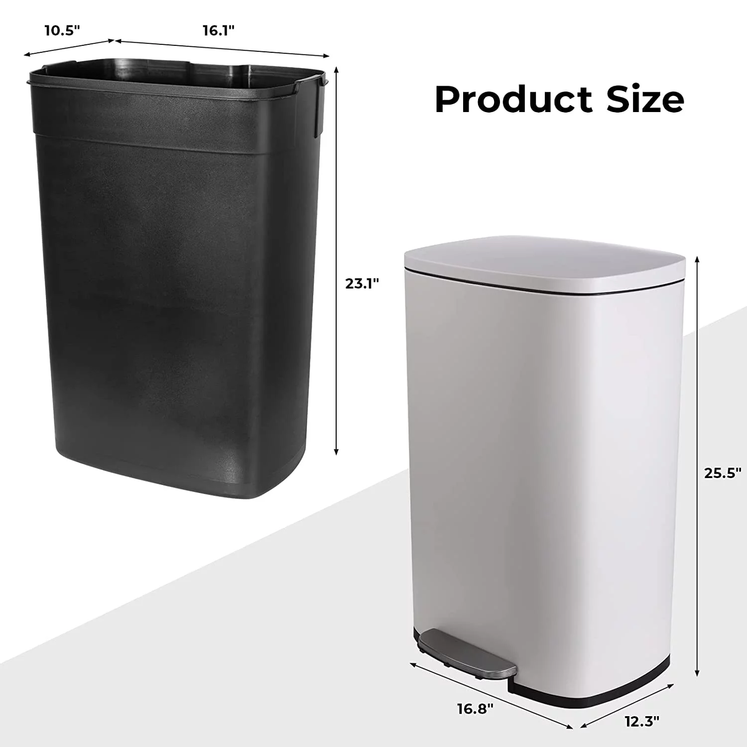 U-SHARE  13.2 Gallon Step Trash Can, Stainless Steel Garbage Bin, Soft-Close Rubbish Bin with Removable Plastic Inner Bucket, Fingerprint-Proof, Lid Dustbin, Suit for Kitchen Home (50L, White)