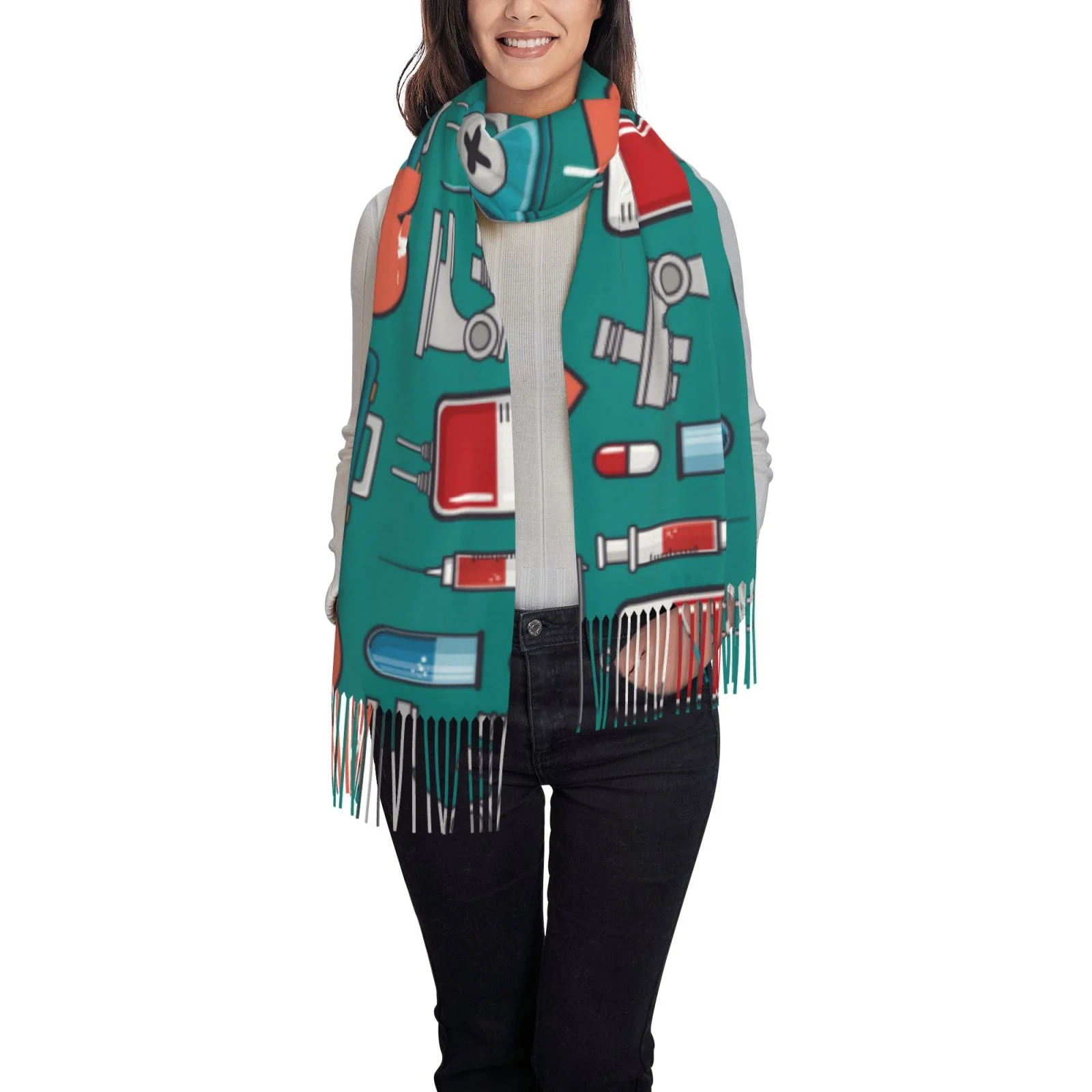 Ocsxa Scarf Shawl Wraps For Women Soft Cashmere Scarf Medical Elements Printed Large Blanket Scarf