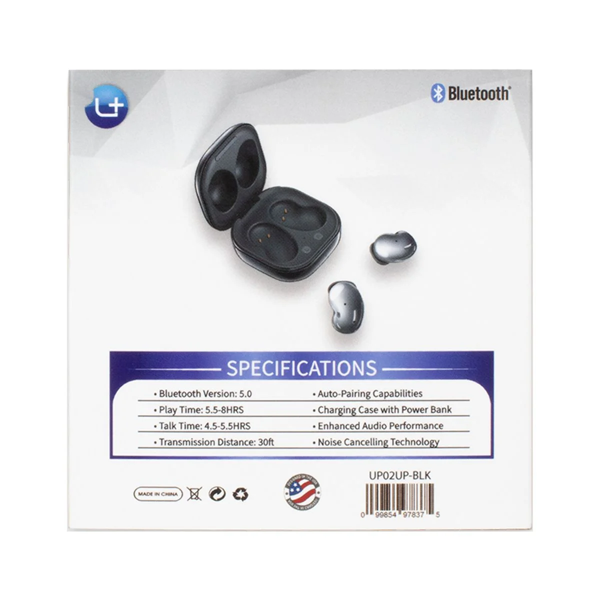 UPLUS 5.3 Wireless Bluetooth Earbuds Headset with Charging Case, Noise Cancelling, Android and iPhone