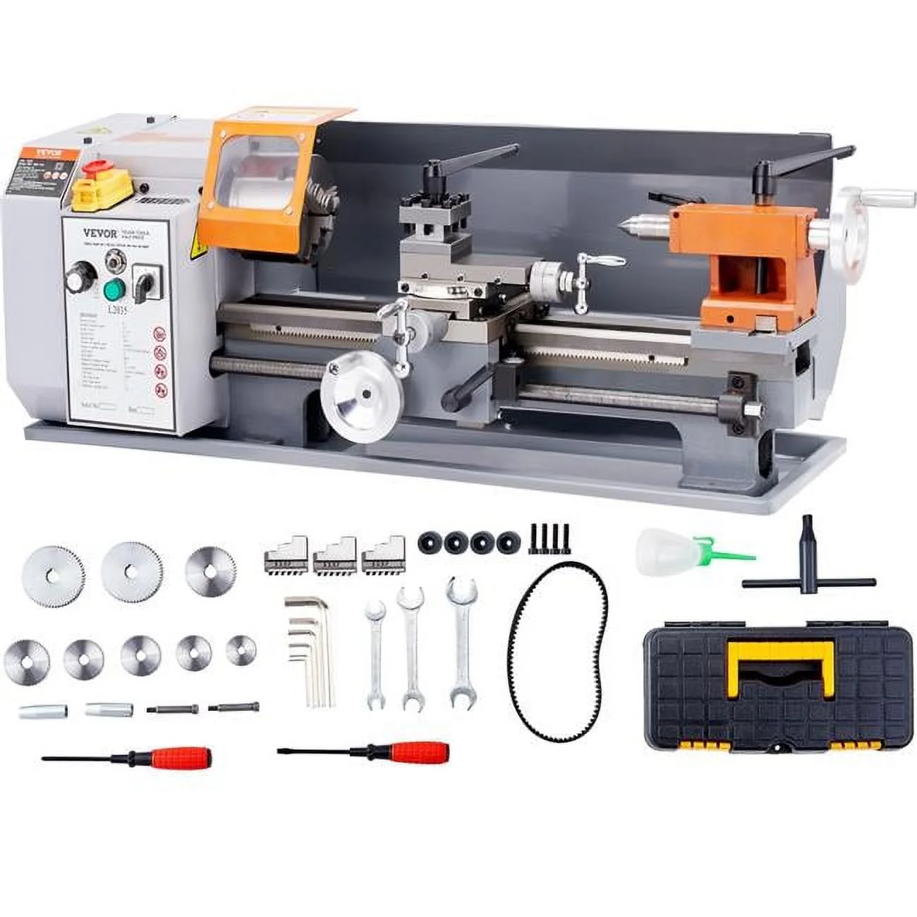 Vevor  Metal Lathe Machine, 7.87 x 13.78 in., Precision Benchtop Power Metal Lathe, 50-2500 RPM Continuously Variable Speed