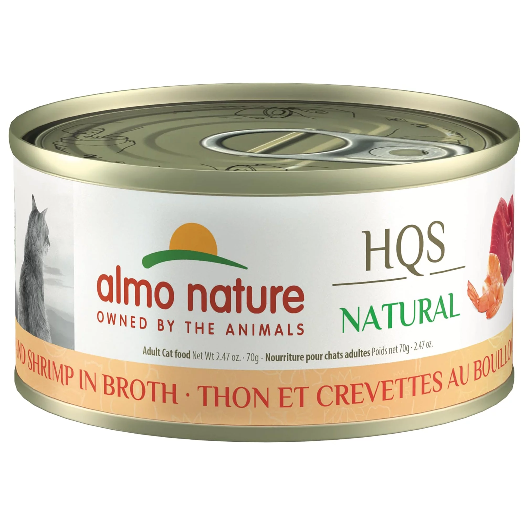 Almo Nature: HQS Natural Cat 24 Pack: Tuna & Shrimp In Broth - 2.47oz Cans, Supplemental Adult Cat Canned Wet Food, Limited Ingredient, Grain Free