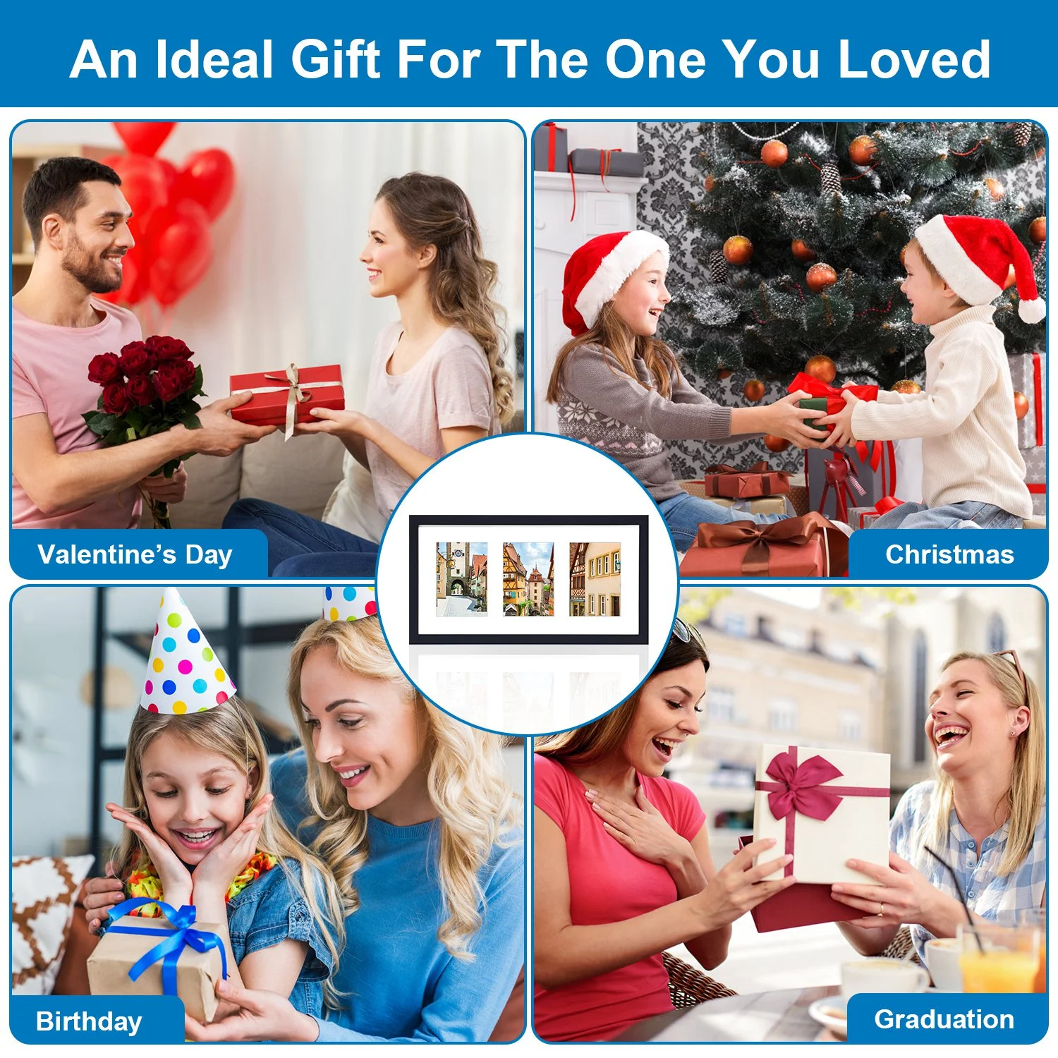 2Pcs Picture Frame iMounTEK 20.8x10.8 Collage Black Gallery Photos Frame Display Three 5x7 Photos Horizontal or Vertical PVC Picture Frame with Plexiglass Glass and Hanging Hardware