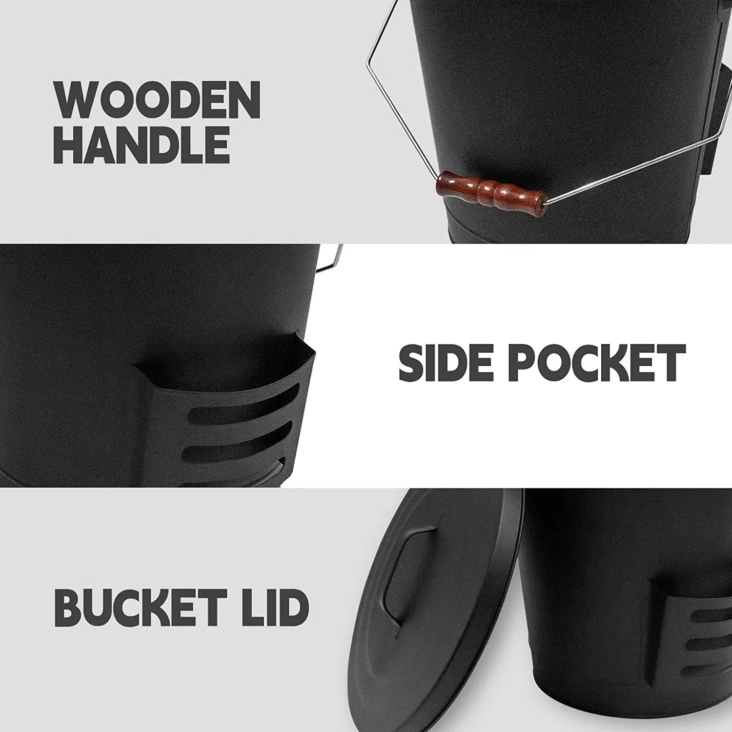 Fireplace Ash Bucket with Lid Shovel and Hand Broom, 5.15 Gallon Charcoal Wood Fire Pits Burning Stoves, Coal/ Large Pellet Metal Buckets/Hot Wood Carrier Pail Fire Pits Ash Can Cleaning Tools