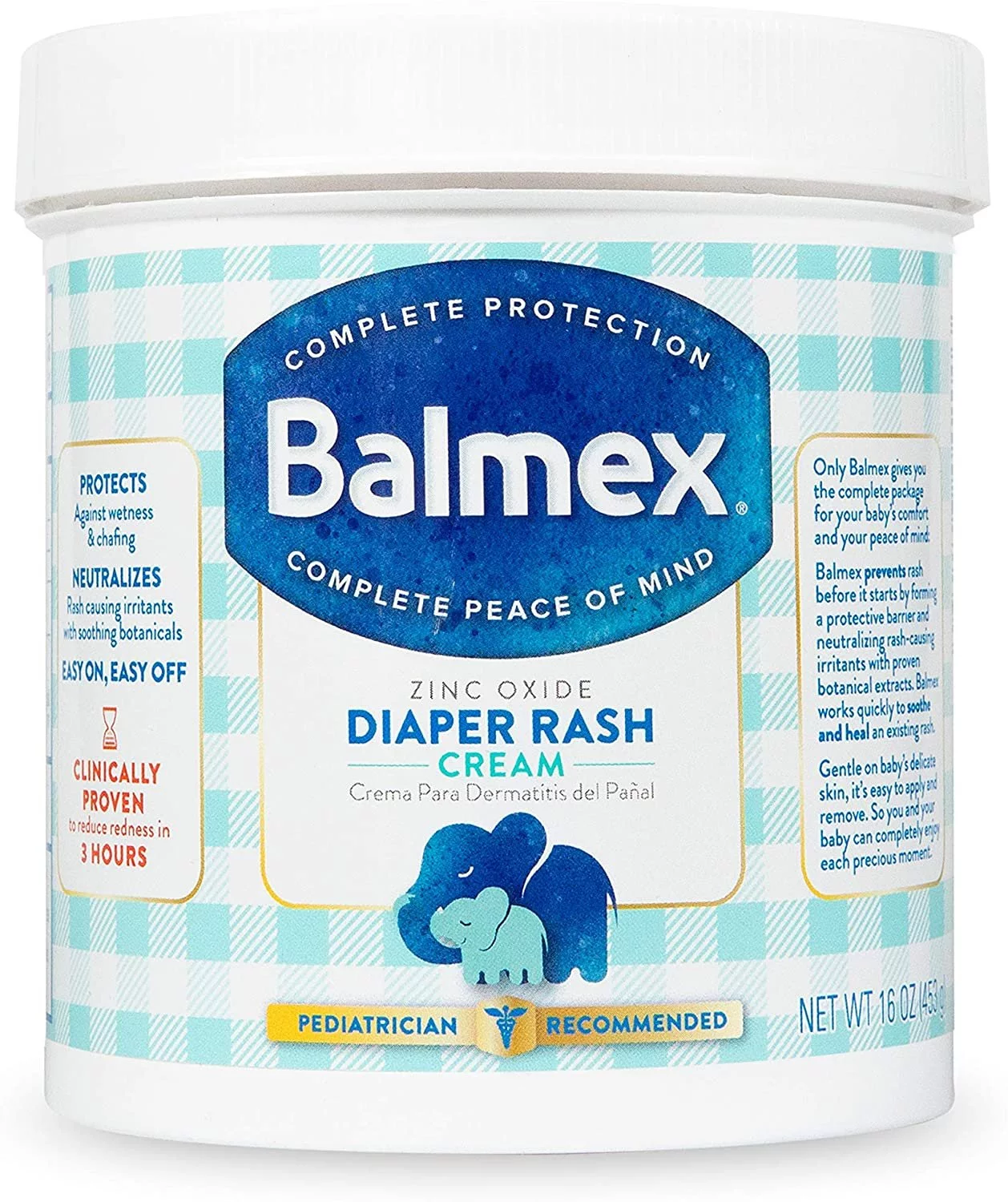 Balmex Complete Protection Zinc Oxide Diaper Rash Cream Jar, 16oz, 6-Pack