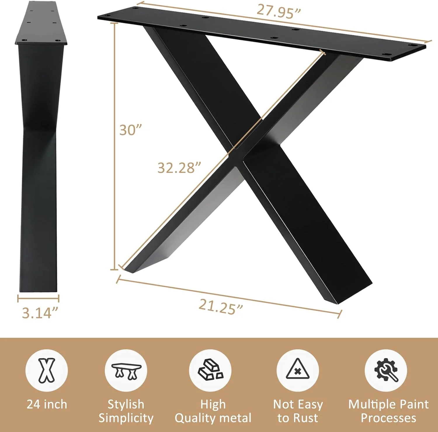 Metal Table Legs 30 inch H 28'' W｜Heavy Duty X Shape Furniture Legs｜Coffee Table Legs for DIY Furniture,Computer Table, Dining Table,Modern Desks｜Black Desk Legs(2 PCS)