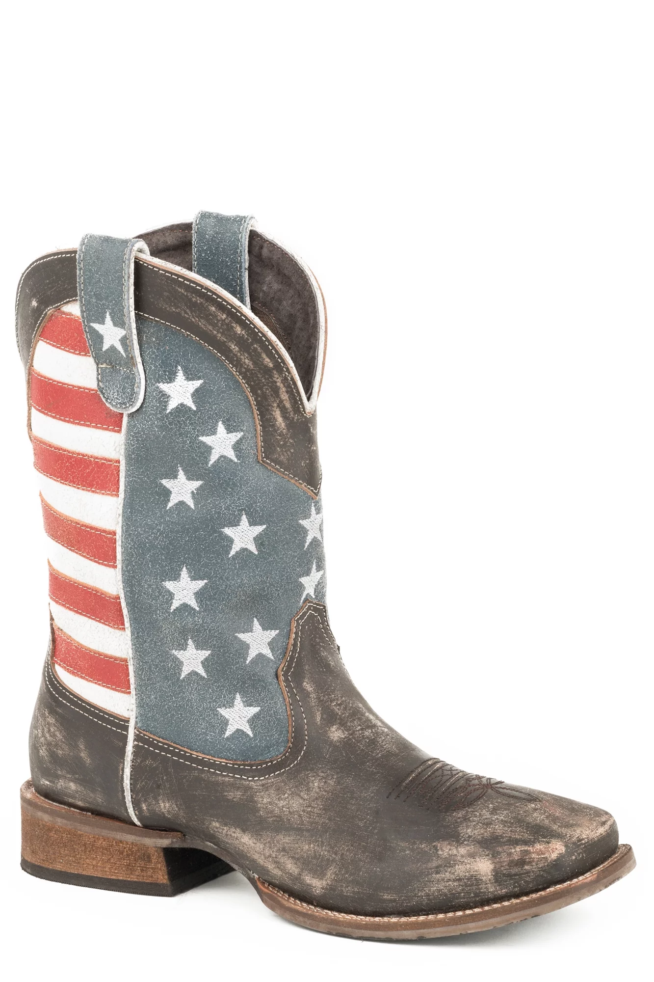 Roper Men's American Flag Western Boot Broad Square Toe Brown 10.5 D(M) US