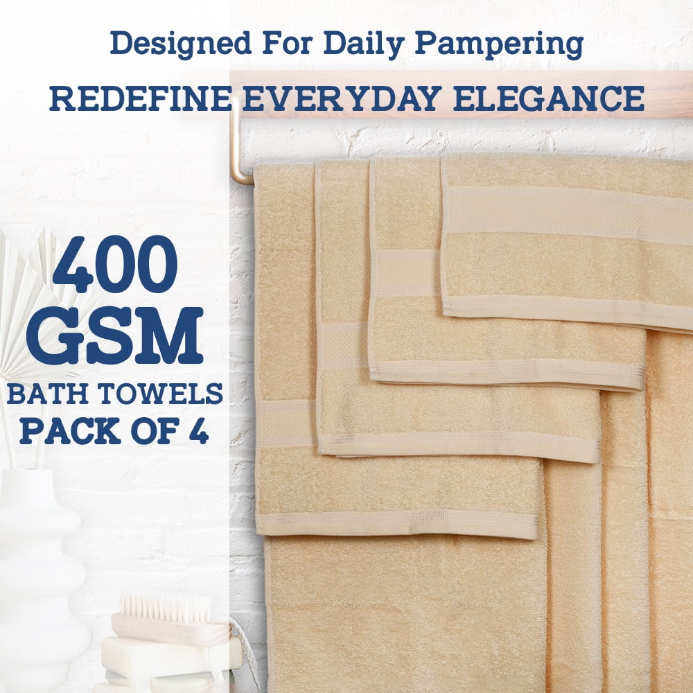 Casa Lino 400 GSM 4 Pack Bath Towels (27x54), 100% Cotton, Lightweight & Highly Absorbent, Linen