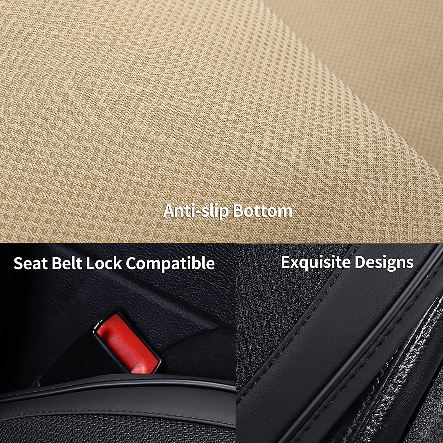 Coverado Front Pair Seat Protector, Breathable Leather & Fabric Car Seat Cushions 2 Pieces, Oval Pattern, Protective Seat Covers Universal Fit Most Vehicles, Sedans, SUVs, Trucks and Vans, Black
