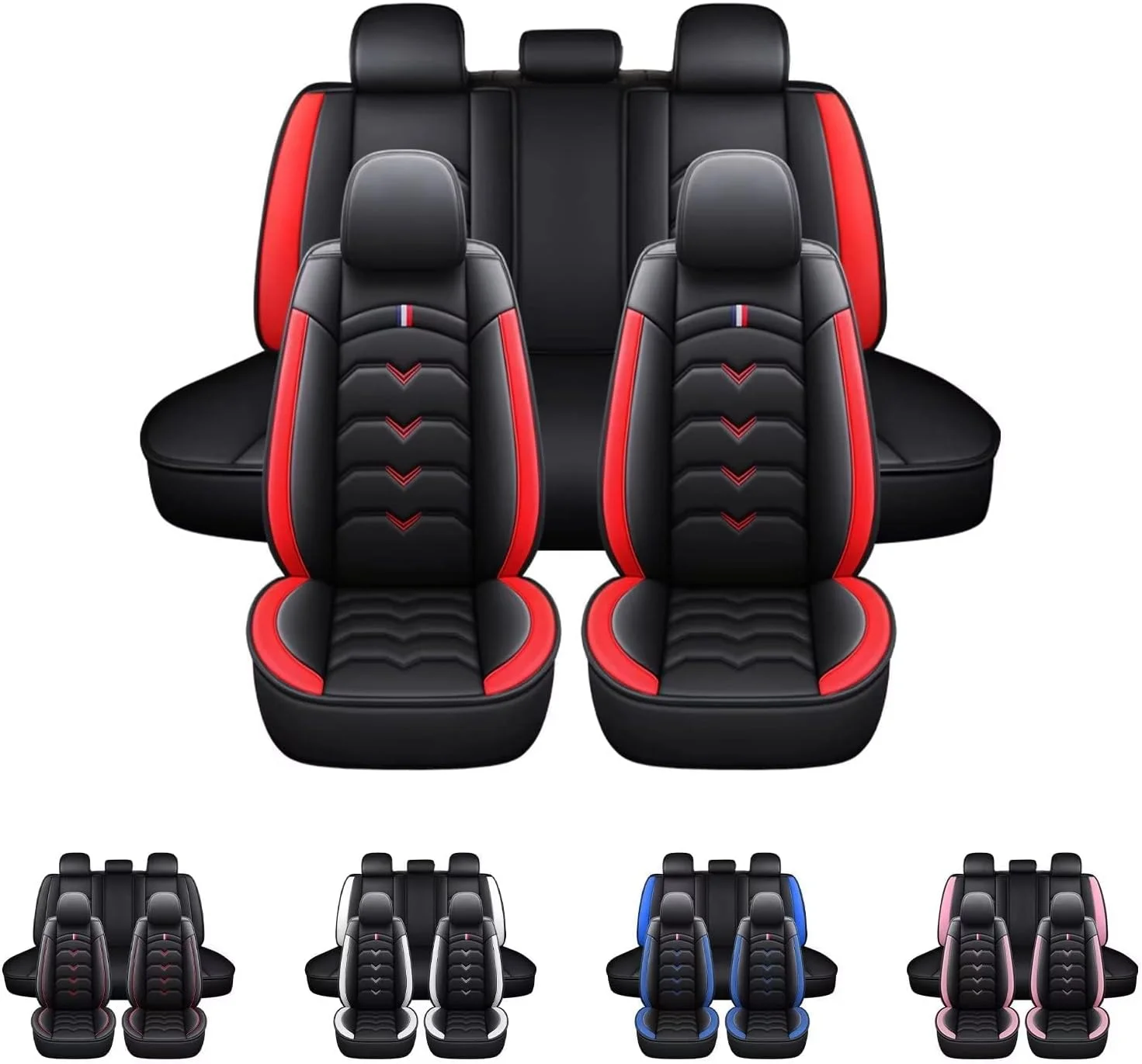 For Honda Civic CR-V Insight Accord Crosstour Car Seat Covers, Waterproof 5 Seats Full Set Leather Cushion Protector Black + Red