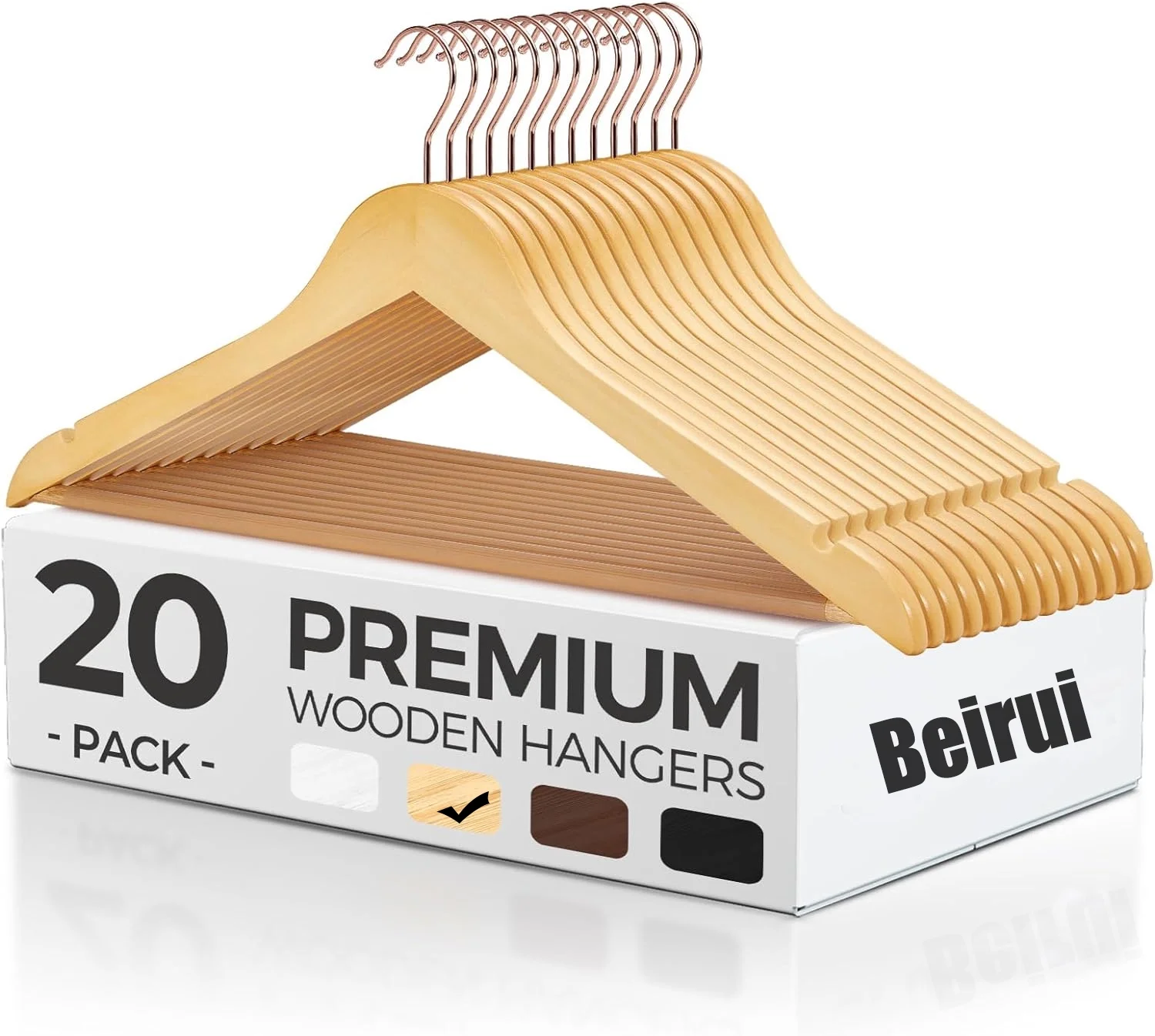 20 Pack Wooden Hangers, Durable Coat Hanger Wood Hangers with Bar - Premium Suit Hangers for Men Women, Natural