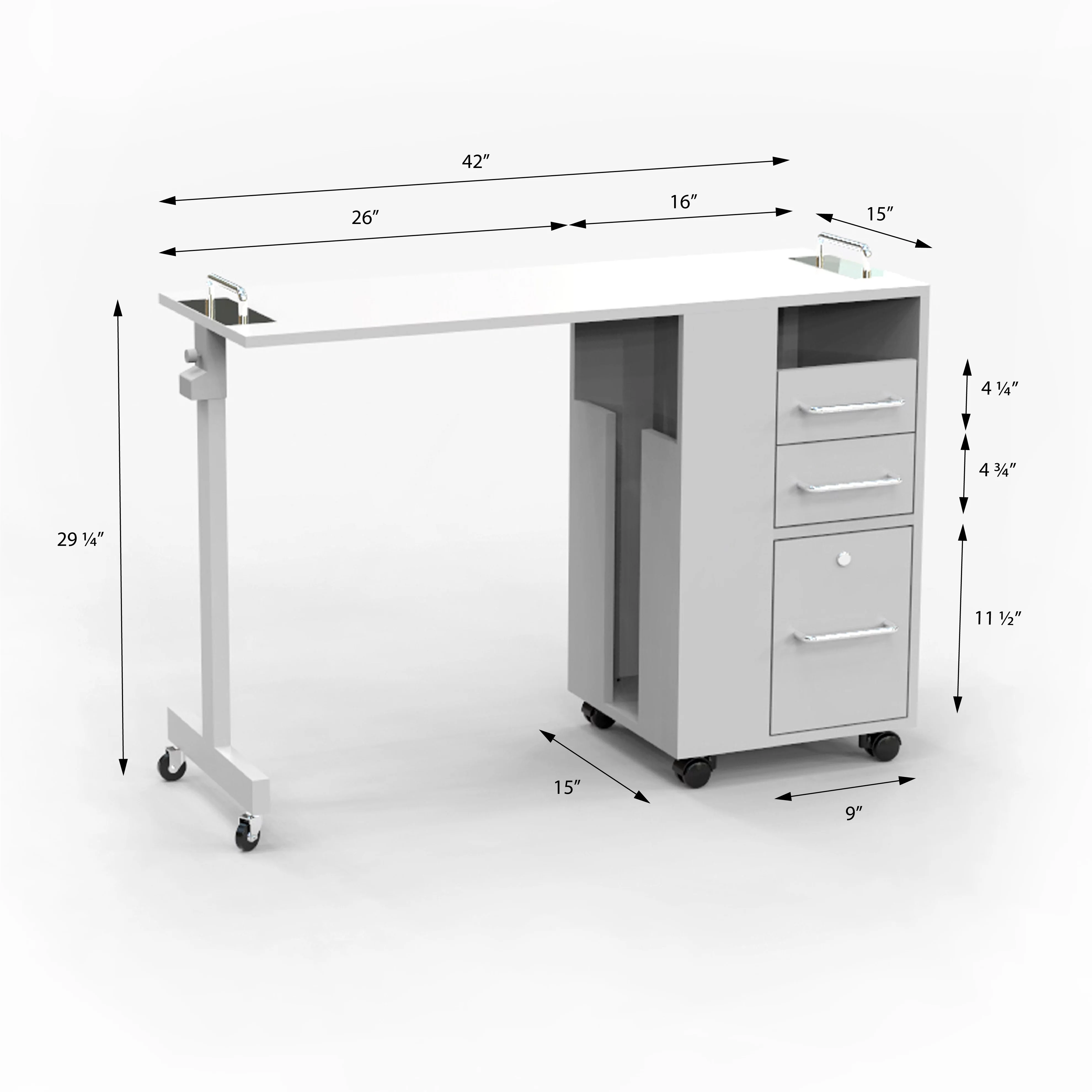 Taylor Manicure Table Nail Desk, Versatile Foldable Station, Adjustable Length with Storage Cabinet for Salon Home Studio, Black Wood Grain