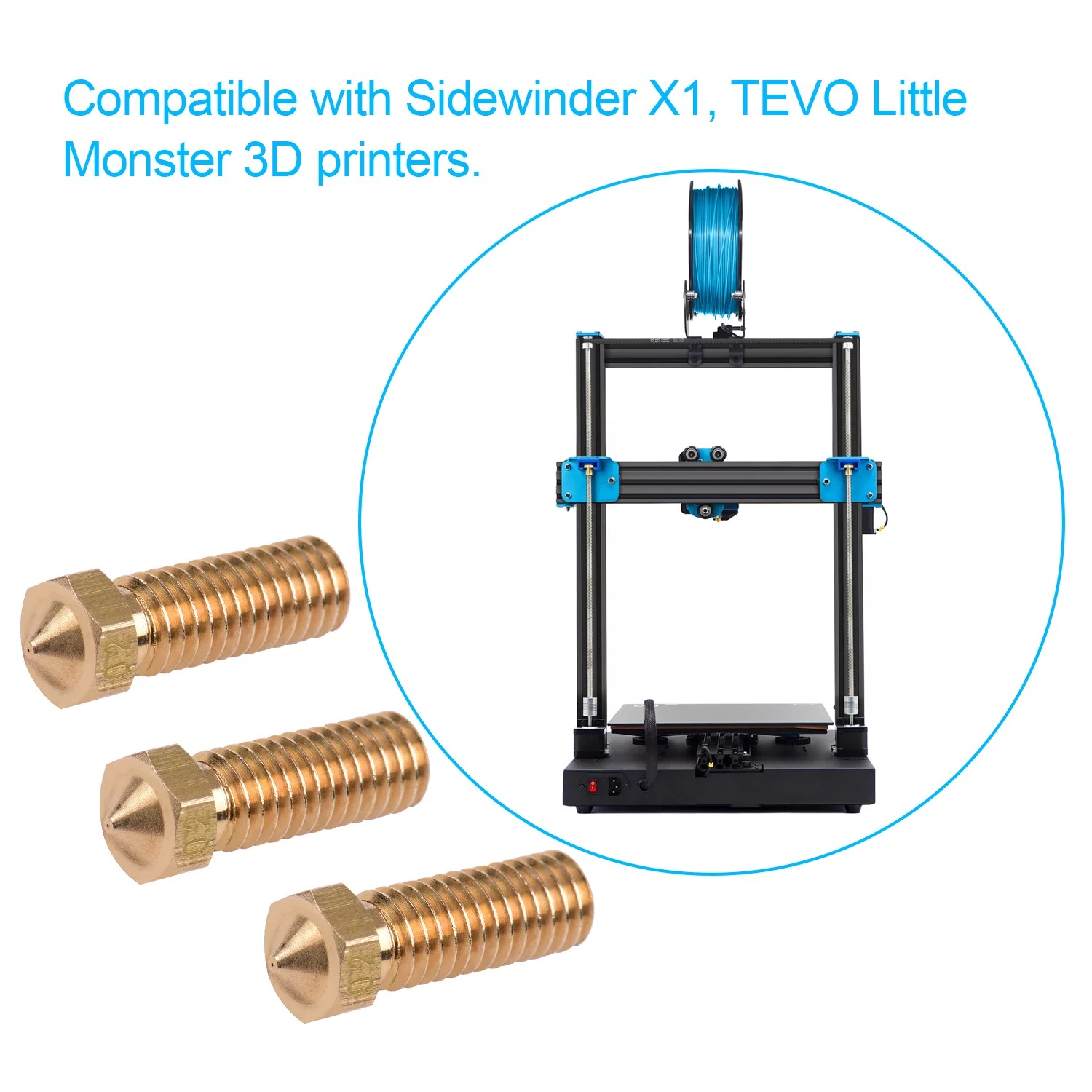 Tomshoo X1 3D Printer Extruder Nozzle Pack of 3, 0.2mm Output, Brass Construction