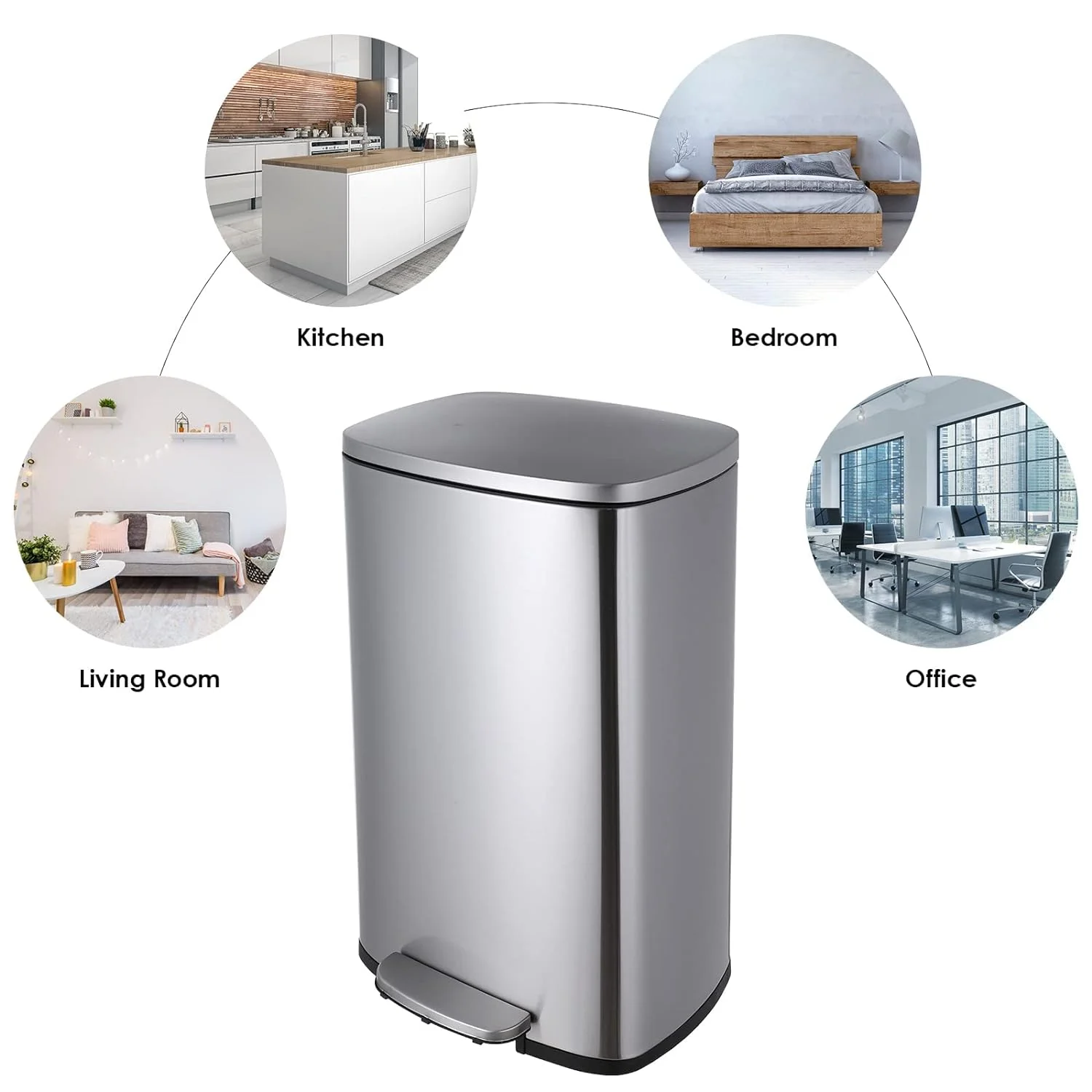 U-SHARE  13.2 Gallon Step Trash Can, Stainless Steel Garbage Bin, Soft-Close Rubbish Bin with Removable Plastic Inner Bucket, Fingerprint-Proof, Lid Dustbin, Suit for Kitchen Home (50L, White)