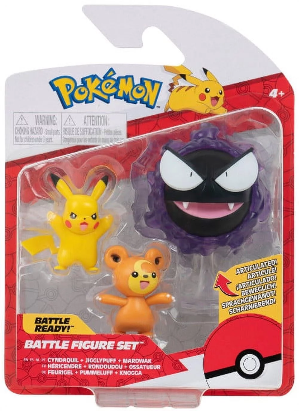 Pokemon 3-in Battle Action Figure Set 3-Pack - Teddiursa, Pikachu, Ghastly