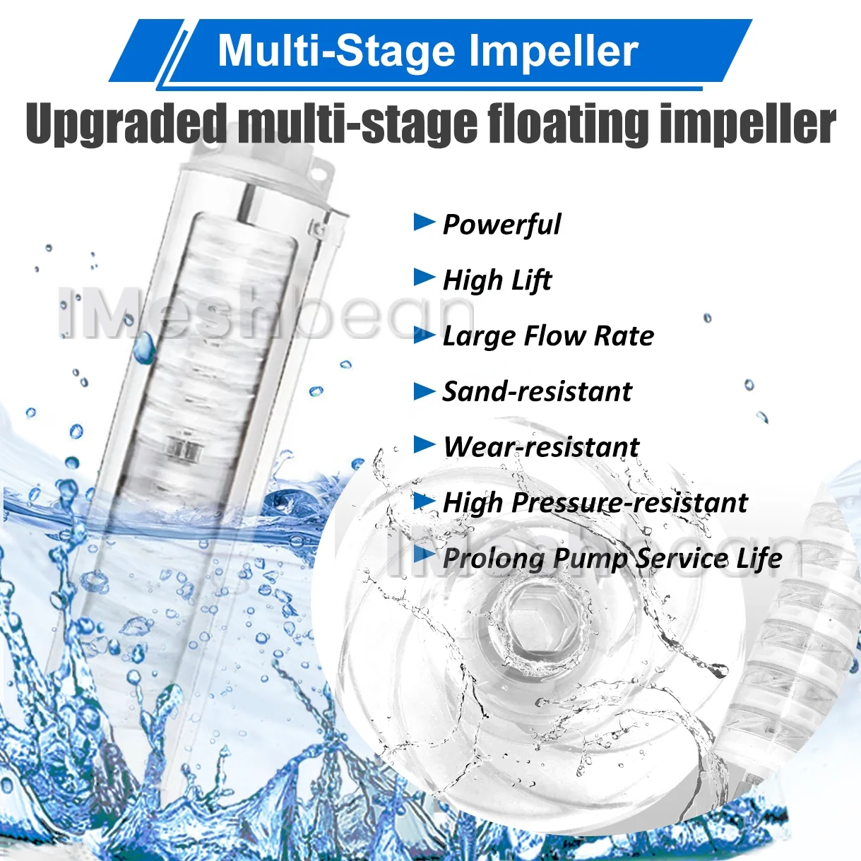 iMeshbean Deep Submersible Well Pump 1HP 220V,207ft Head 33GPM with 100ft Cord,Submersible Well Pump 4