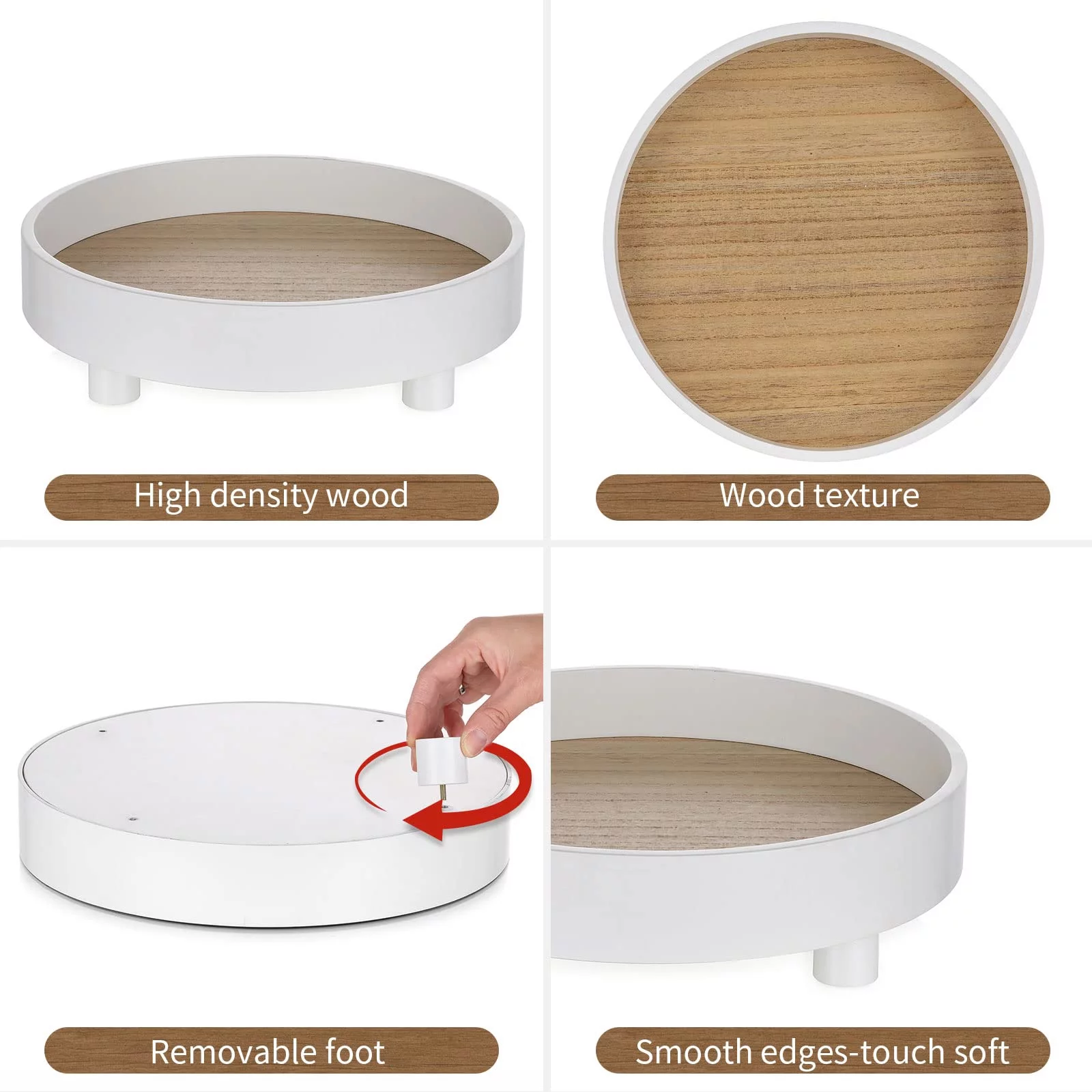Hanobe Round Decorative Vanity Tray Bathroom Perfume Trays Circle White Pedestal Stand Wood Riser for Display Decor Dresser