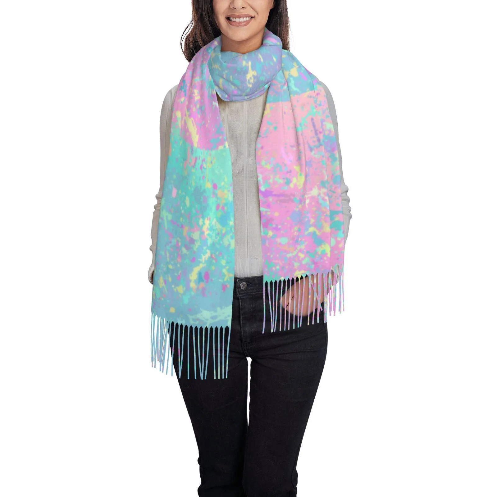 Ocsxa Scarf Shawl Wraps For Women Soft Cashmere Scarf Fantasy Gradient Printed Large Blanket Scarf