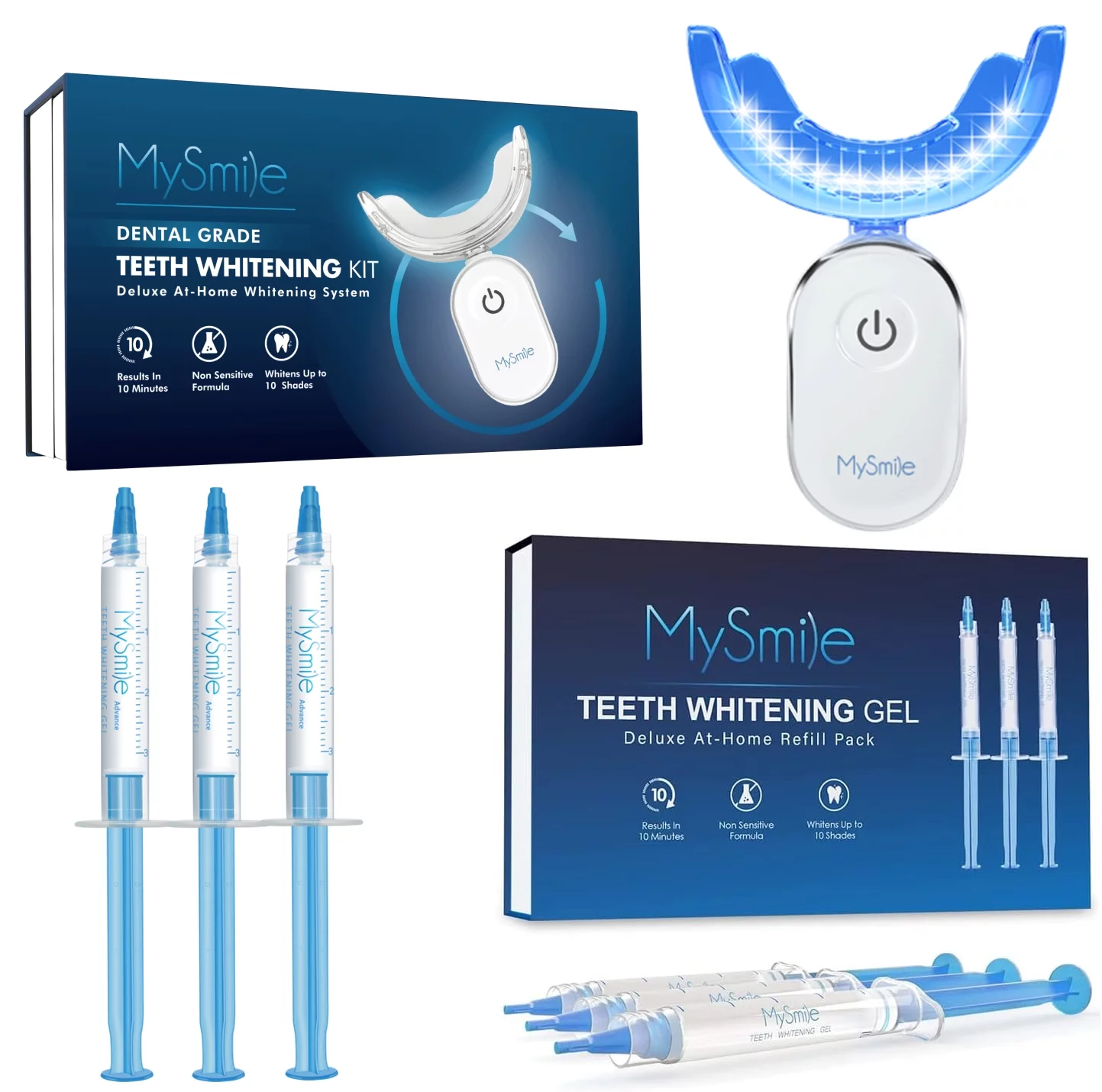 MySmile 6*3ml 35% Teeth Whitening Kit with 28-LED USB Light, Tooth Whitener, Non Sensitive Teeth Whitening Carbamide Peroxide Refill Pack Gel, 10 Minutes Whitening Treatment