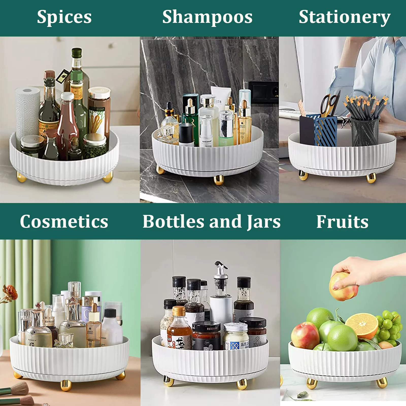 Makeup Perfume Organizer, 360 Degree Rotating Skincare Organizer Large Capacity Cosmetic Desk Spinning Storage Lotions Display Cases for Dresser, White