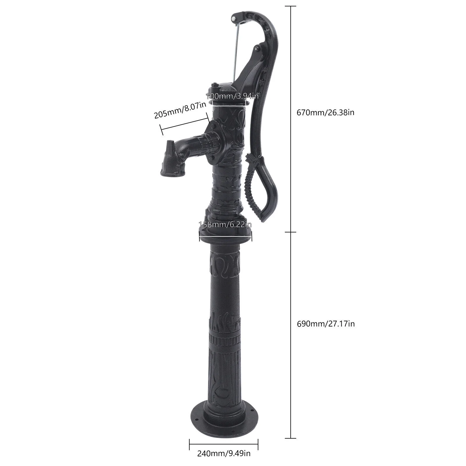 SHZICMY 26ft Boost Pump Cast Iron Hand Operated Garden Water Pump with Stand for Well Fountain